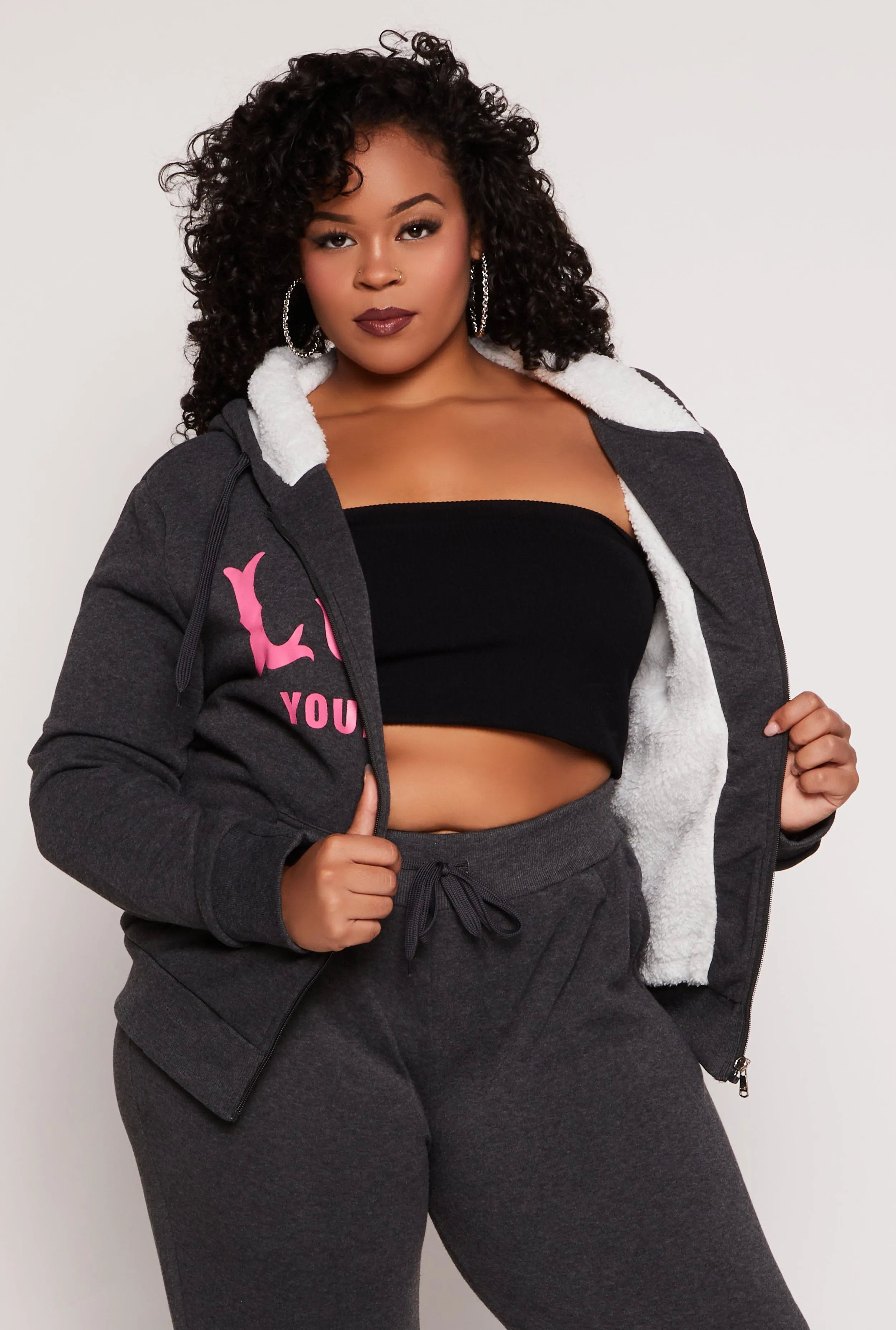 Plus Size Love Yourself Zip Front Hoodie sold by Rainbow