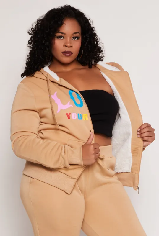 Plus Size Love Yourself Zip Front Hoodie sold by Rainbow