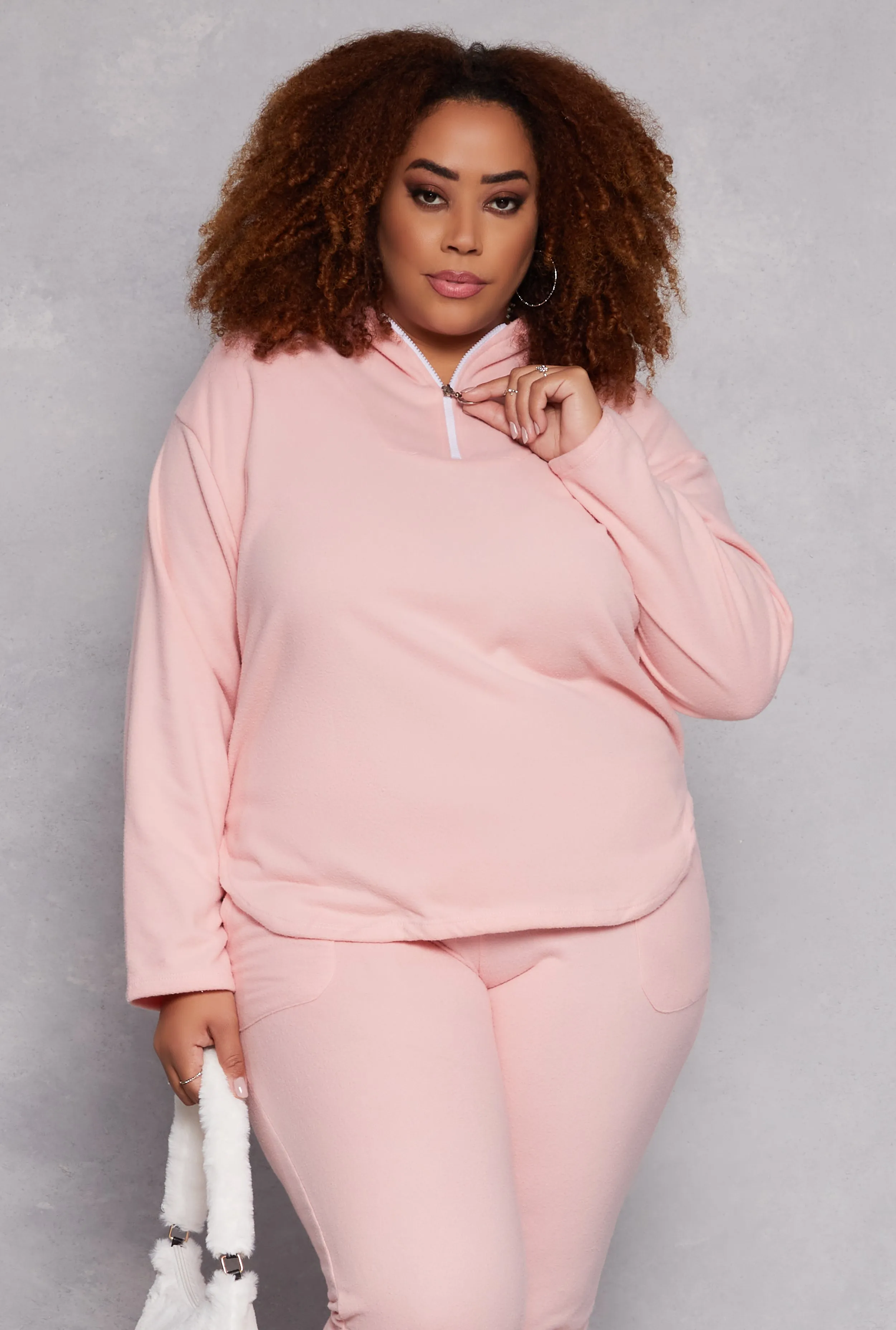 Plus Size Fleece Half Zip Hoodie sold by Rainbow