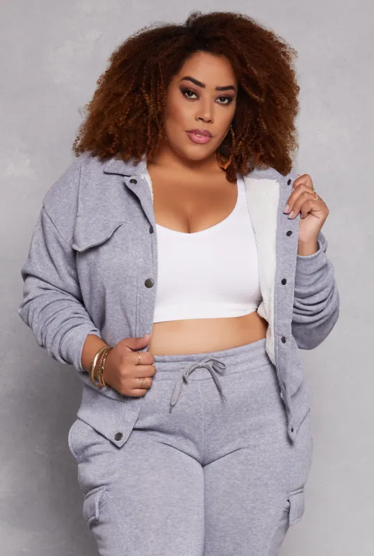 Plus Size Snap Button Front Shacket sold by Rainbow