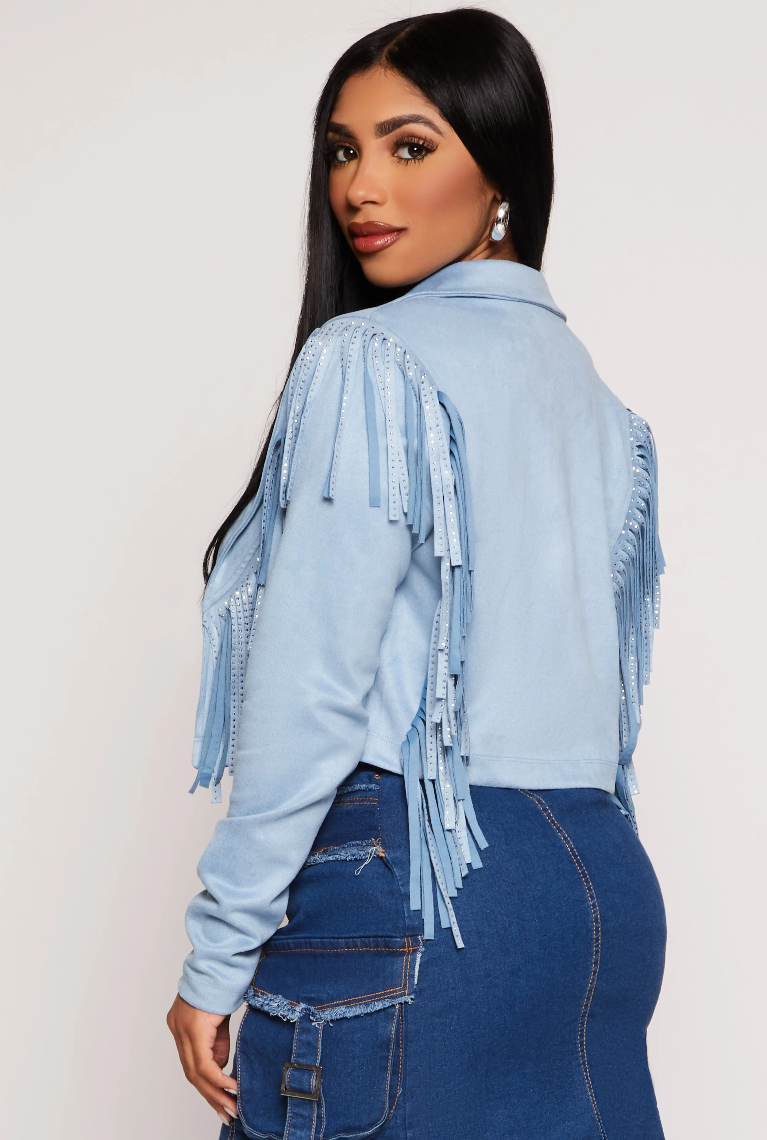 Faux Suede Rhinestone Fringe Cropped Jacket sold by Rainbow product image thumbnail 3