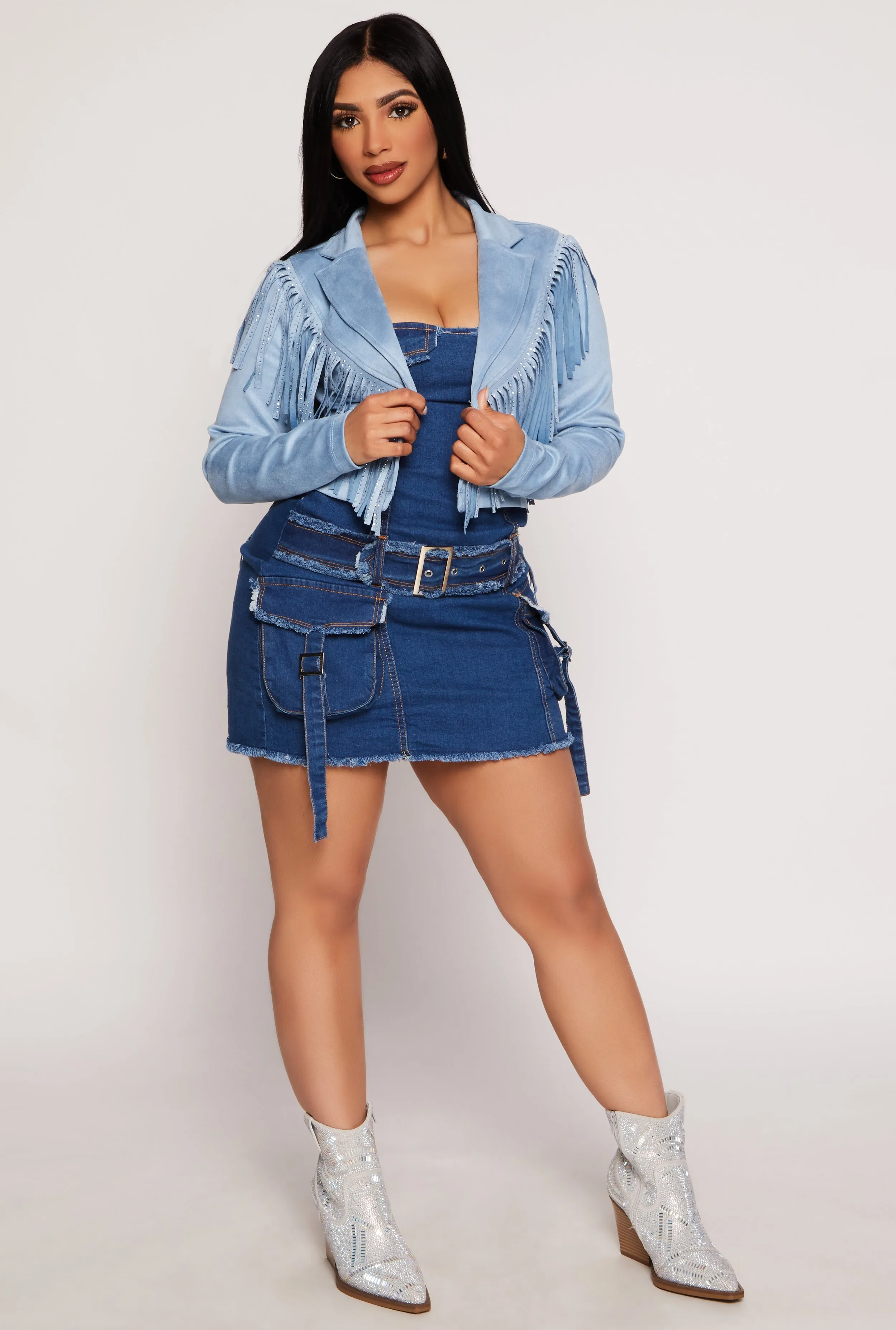 Faux Suede Rhinestone Fringe Cropped Jacket sold by Rainbow product image thumbnail 2