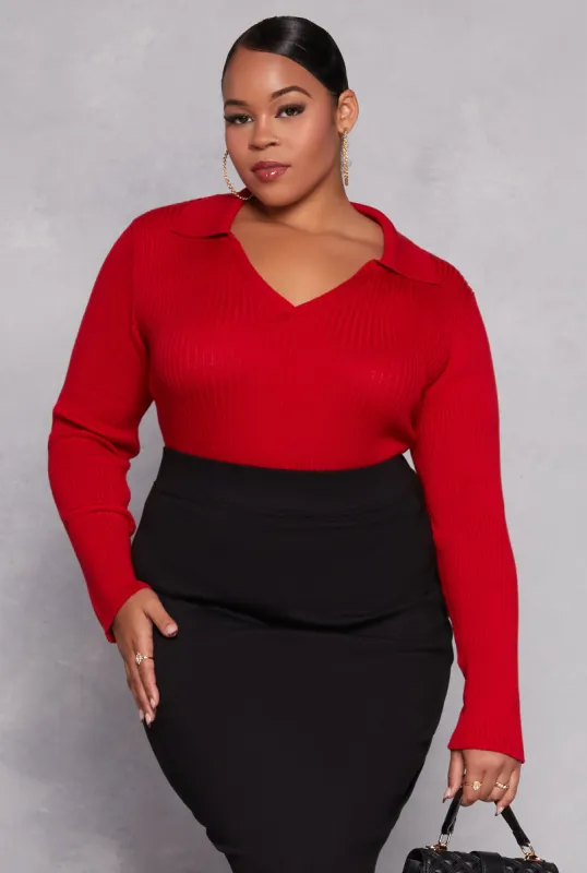 Plus Size Johnny Collar Long Sleeve Sweater sold by Rainbow