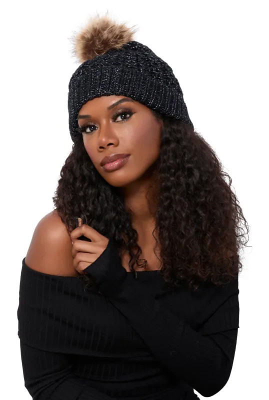 Faux Fur Pom Pom Knit Beanie sold by Rainbow