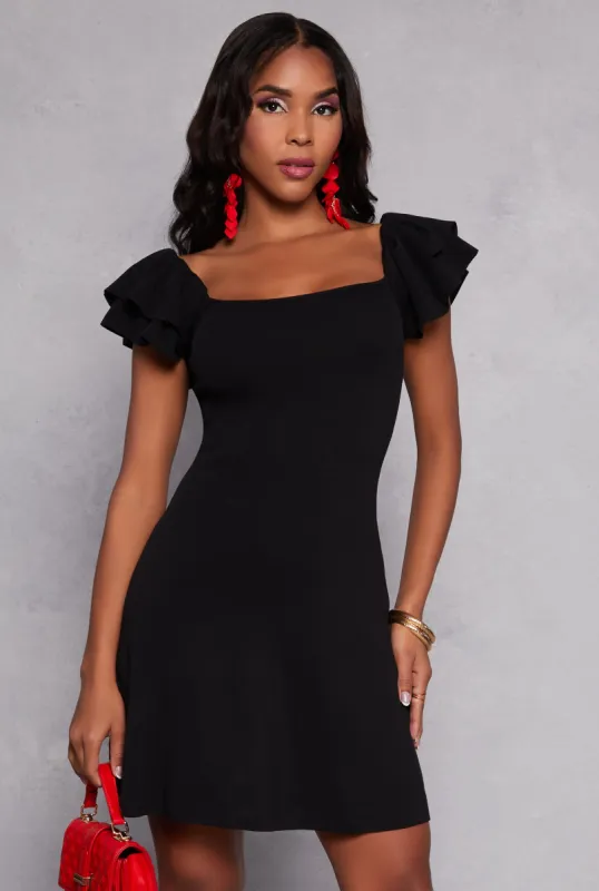 Flutter Sleeve Square Neck Dress sold by Rainbow