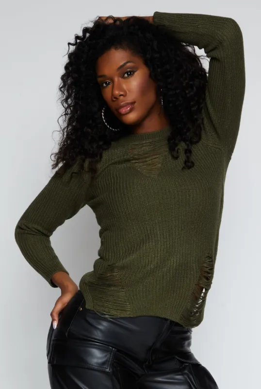 Distressed Crew Neck Sweater sold by Rainbow