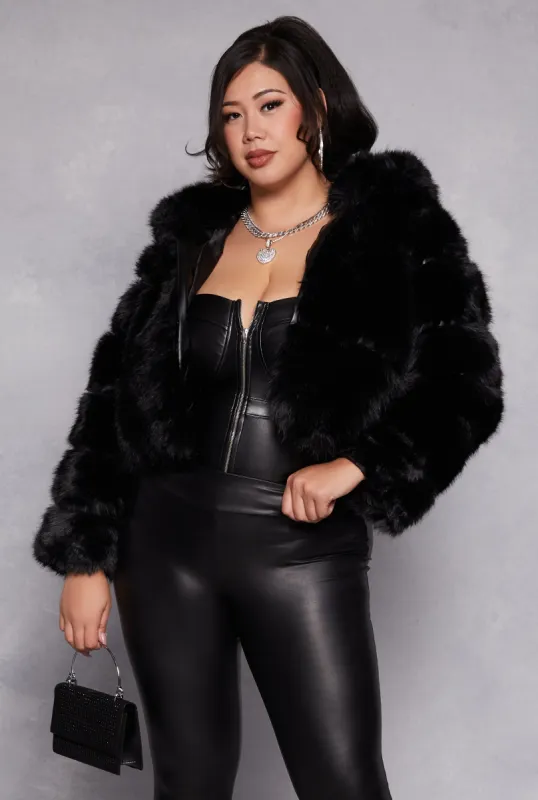 Plus Size Faux Fur Hooded Cropped Jacket sold by Rainbow
