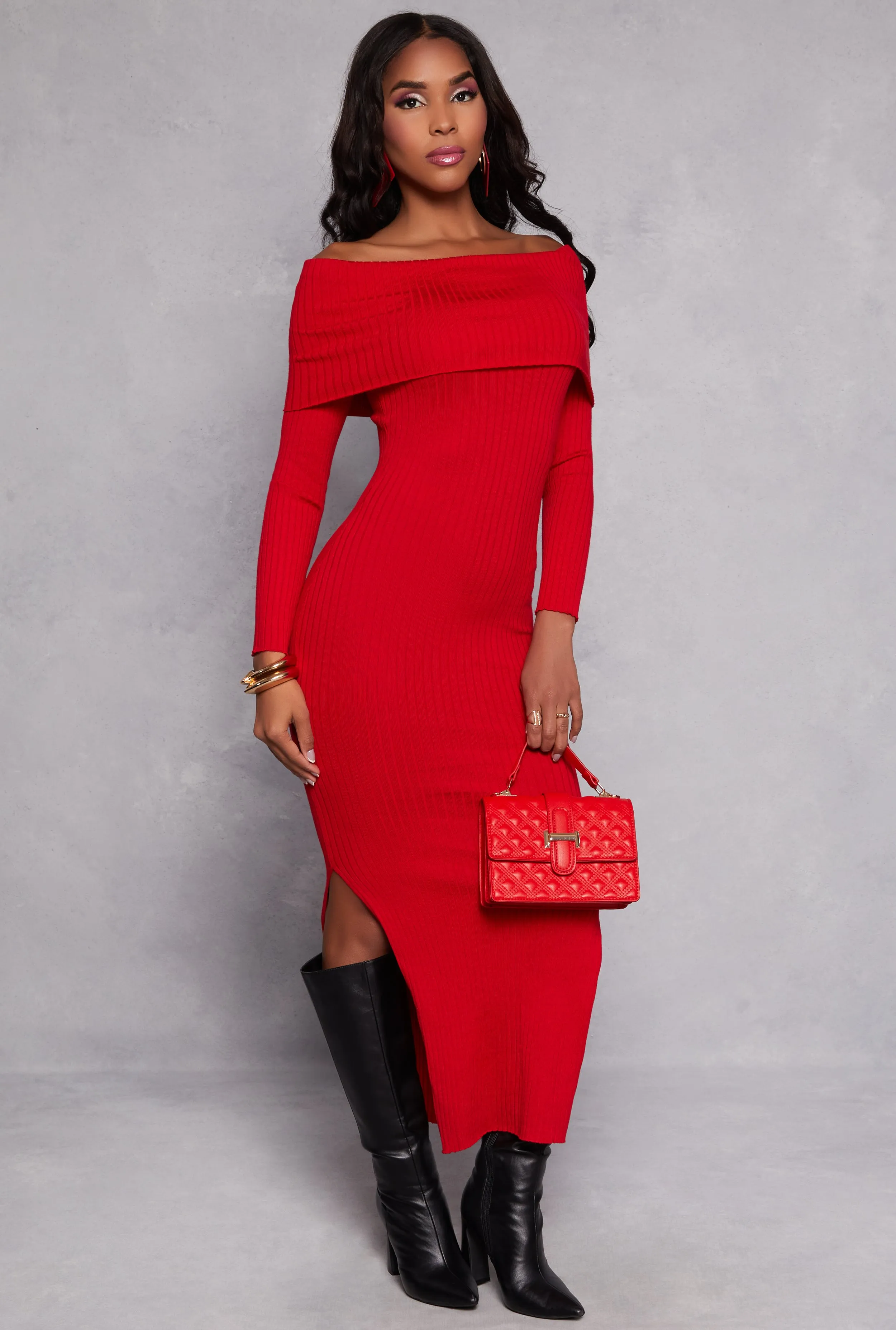 Side Slit Off The Shoulder Maxi Dress sold by Rainbow product image thumbnail 2