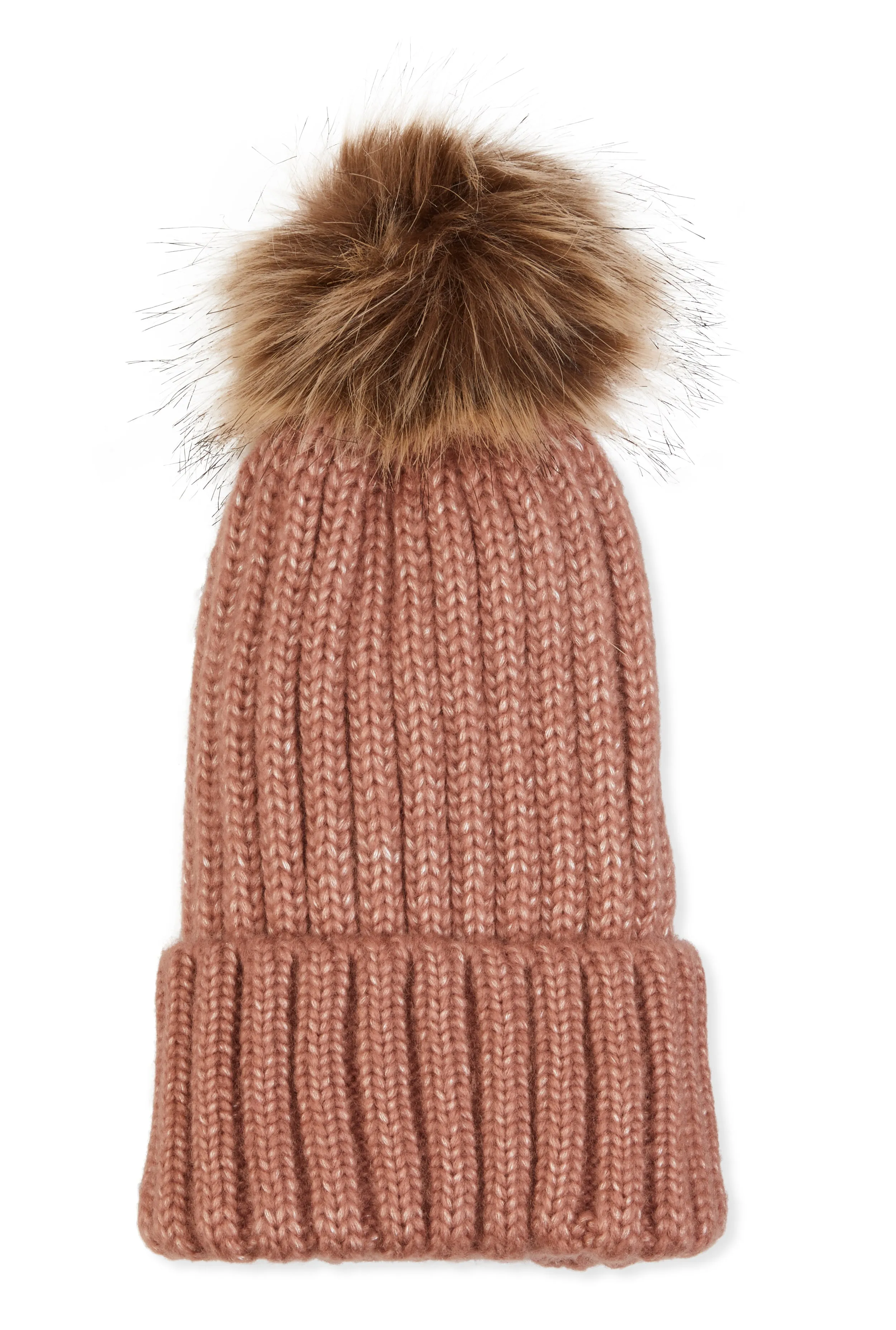 Faux Fur Pom Pom Cable Knit Beanie sold by Rainbow product image thumbnail 2