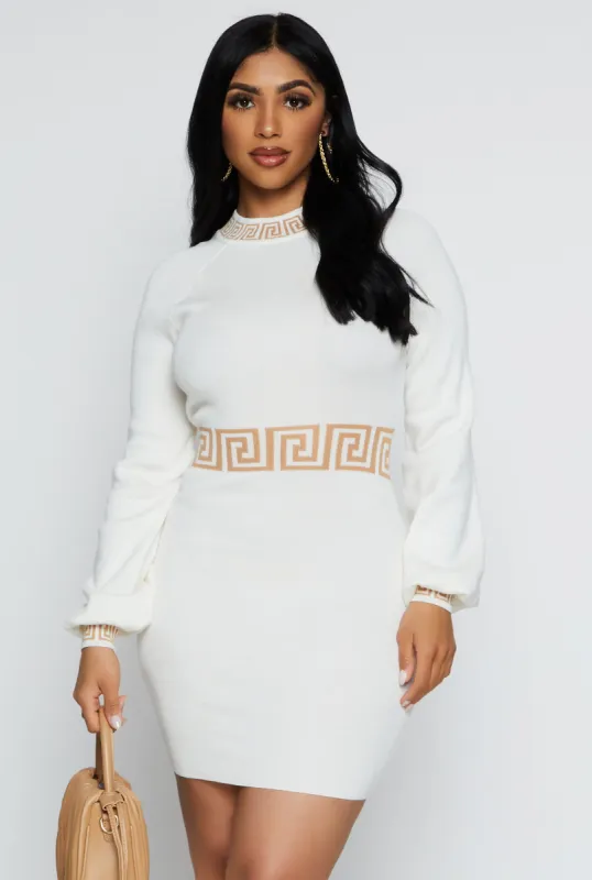 Greek Key Trim Mini Sweater Dress sold by Rainbow