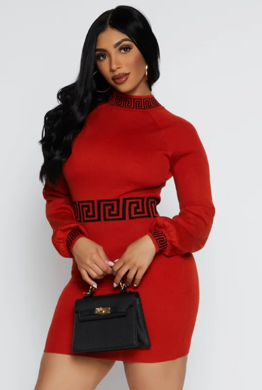 Greek Key Trim Mini Sweater Dress sold by Rainbow