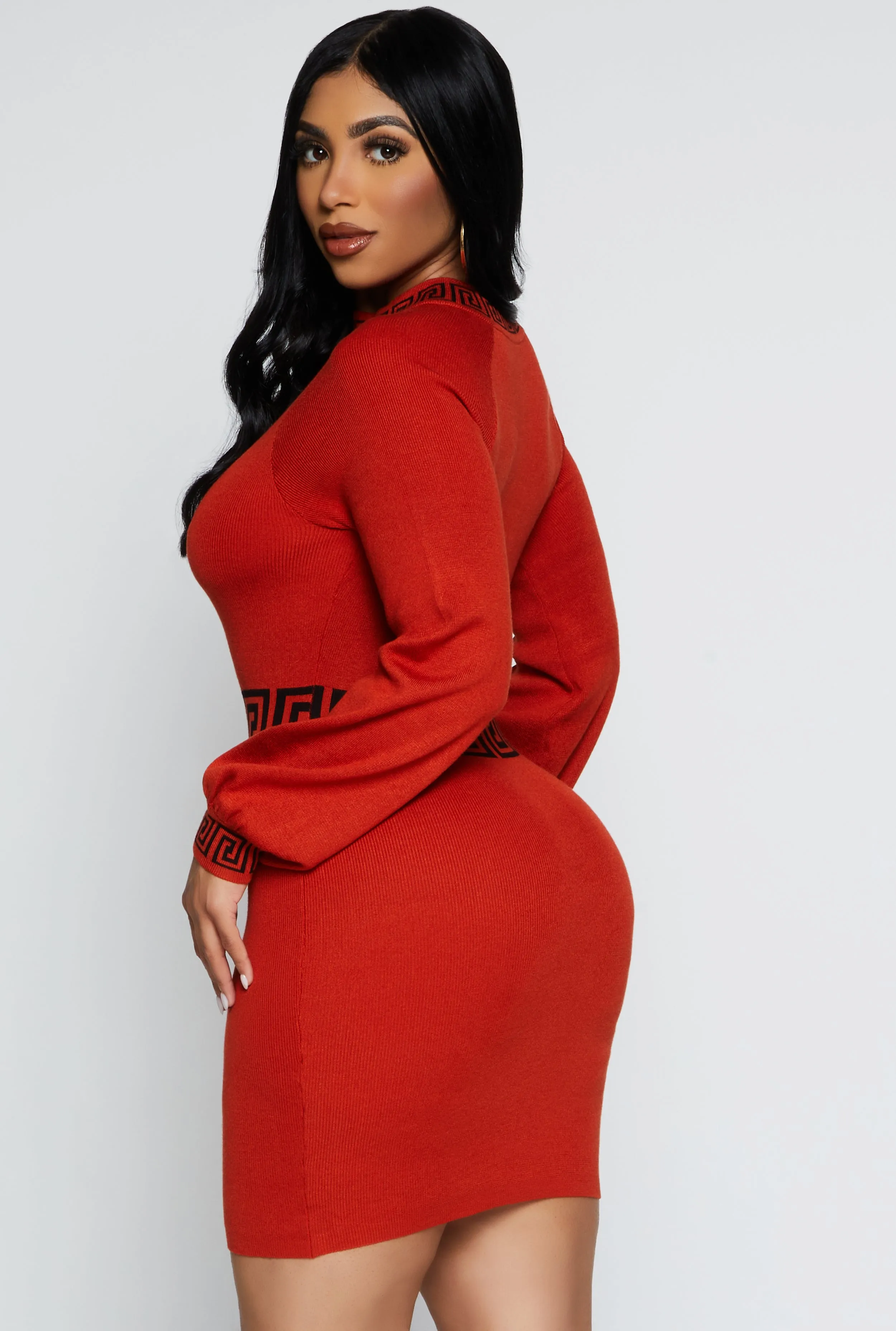 Greek Key Trim Mini Sweater Dress sold by Rainbow product image thumbnail 3