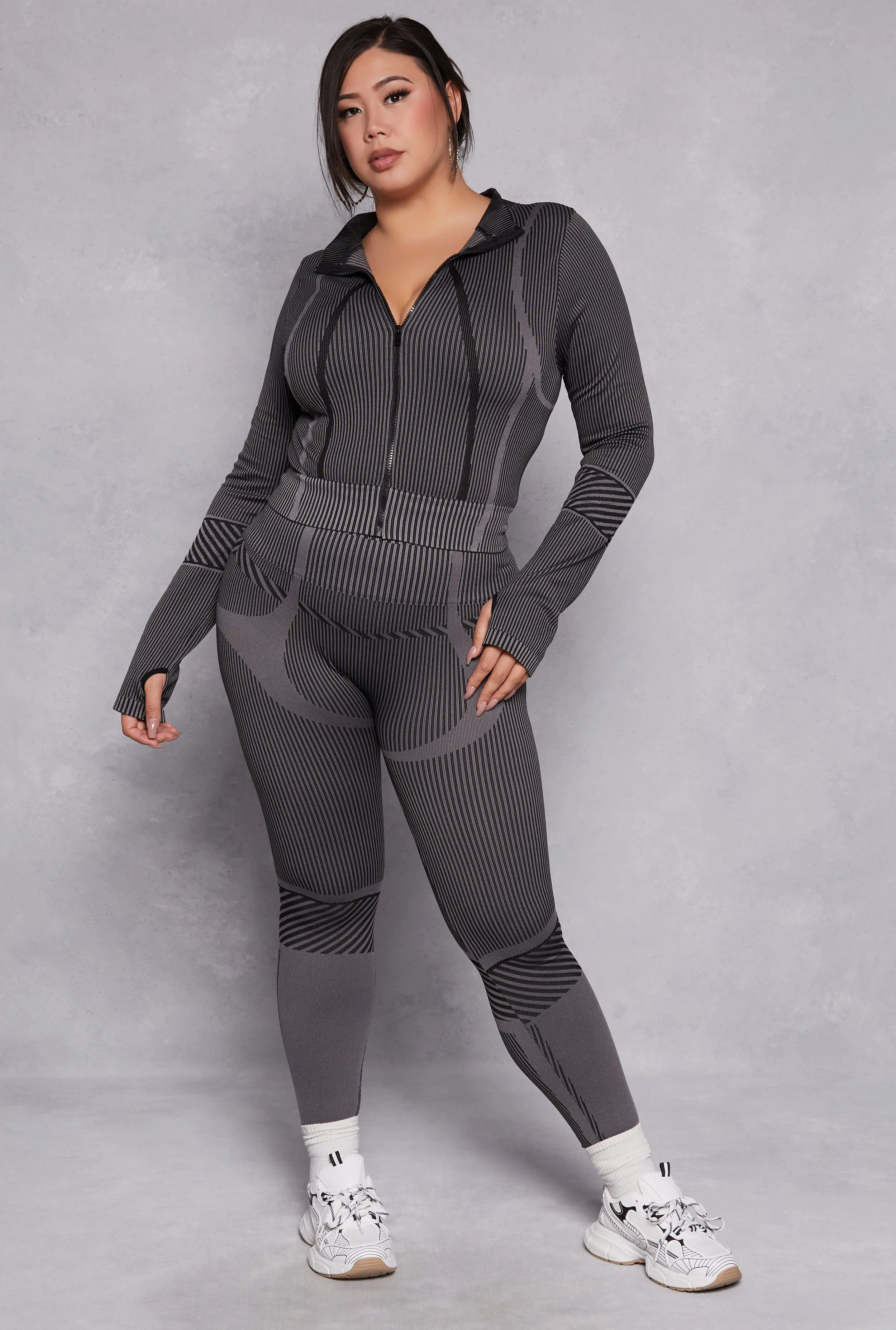 Plus Size Seamless Striped Activewear Leggings sold by Rainbow