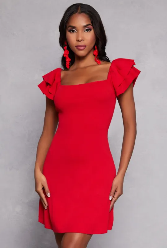 Flutter Sleeve Square Neck Dress sold by Rainbow