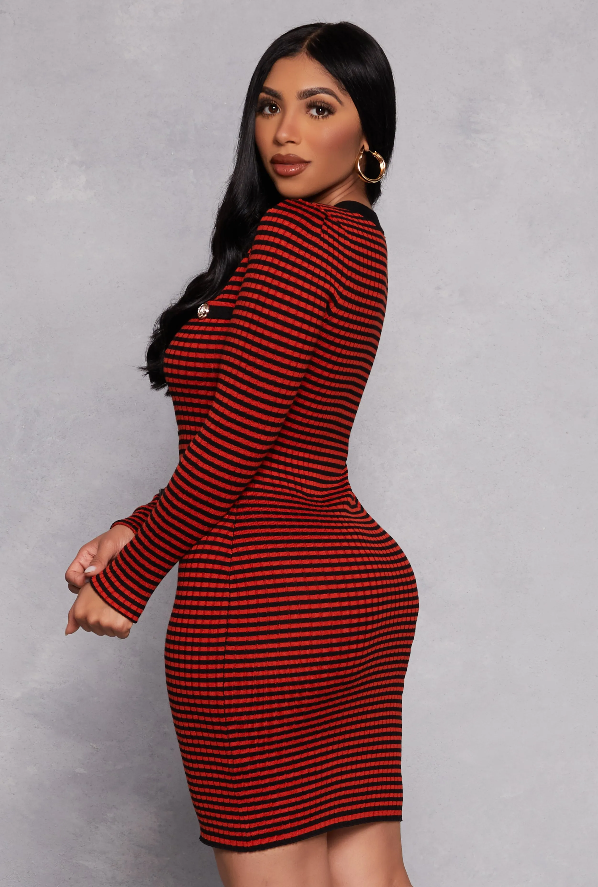 Striped Ribbed Knit Button Detail Dress sold by Rainbow product image thumbnail 3