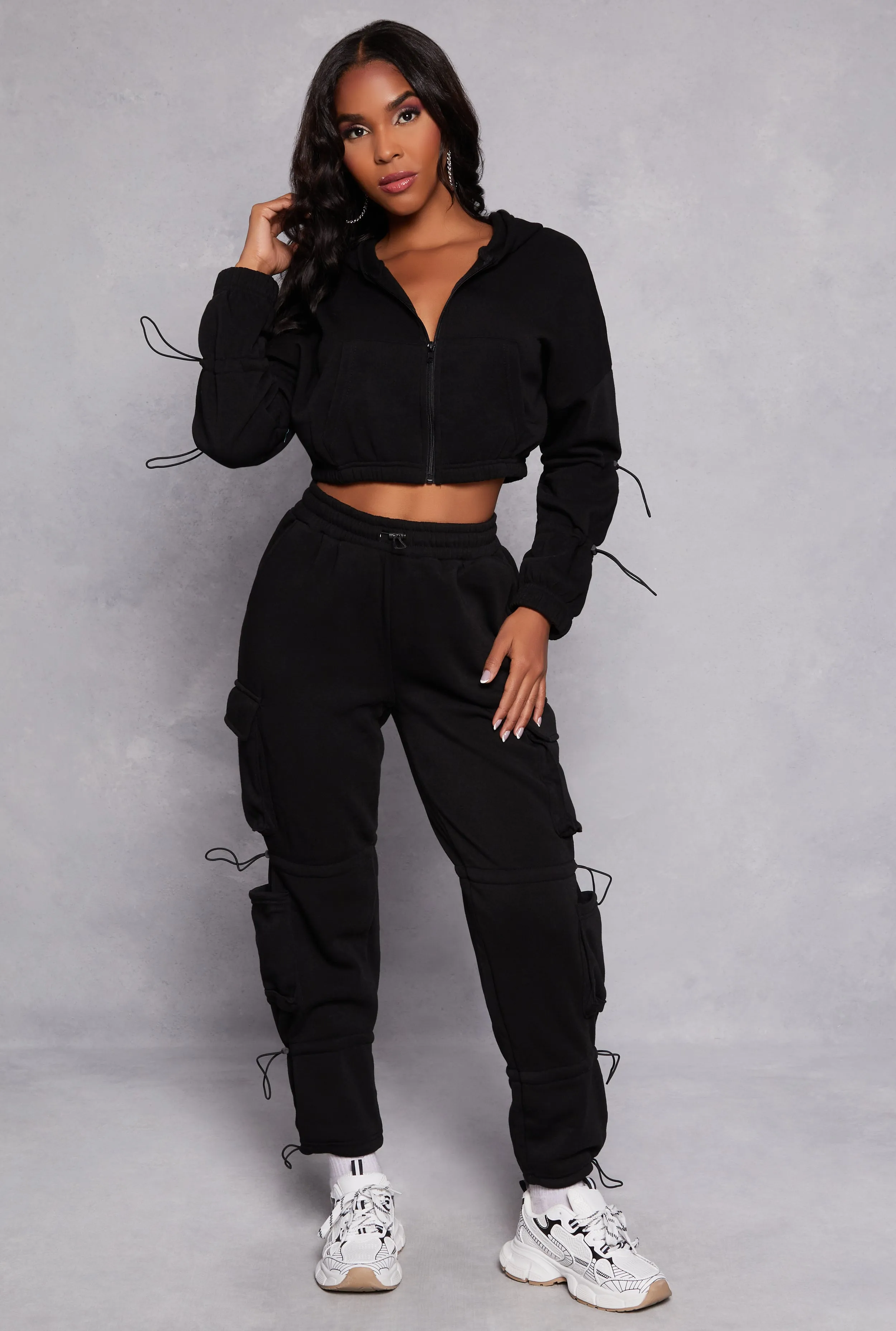 Toggle Drawstring Cropped Zip Front Hoodie sold by Rainbow product image thumbnail 2