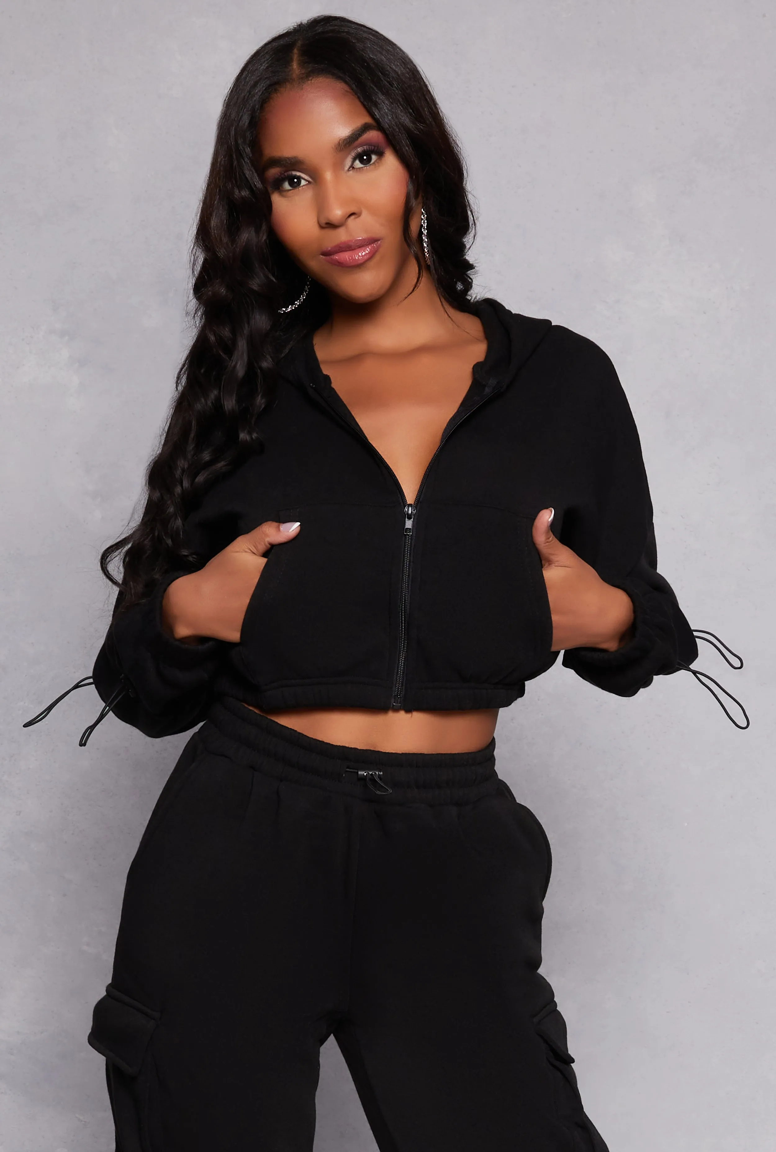 Toggle Drawstring Cropped Zip Front Hoodie sold by Rainbow