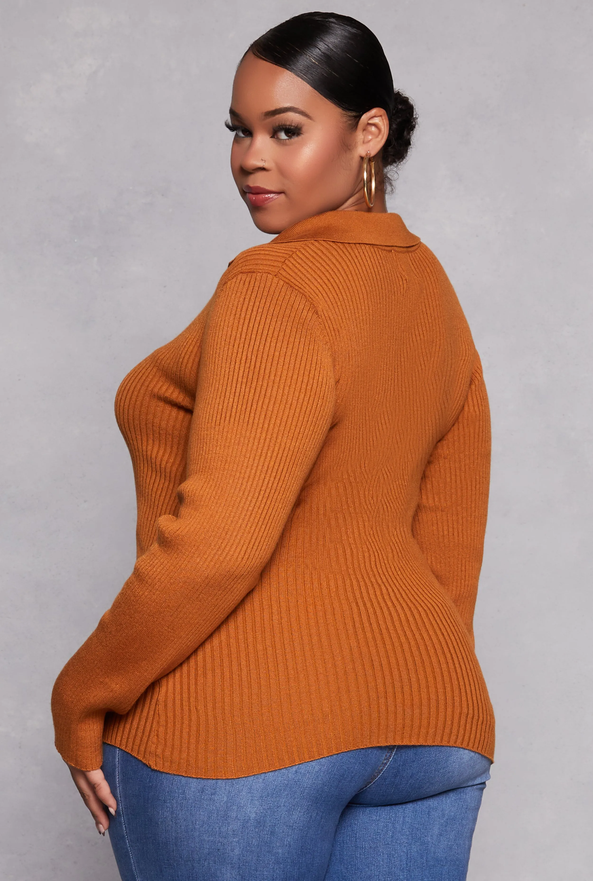 Plus Size Johnny Collar Long Sleeve Sweater sold by Rainbow product image thumbnail 3