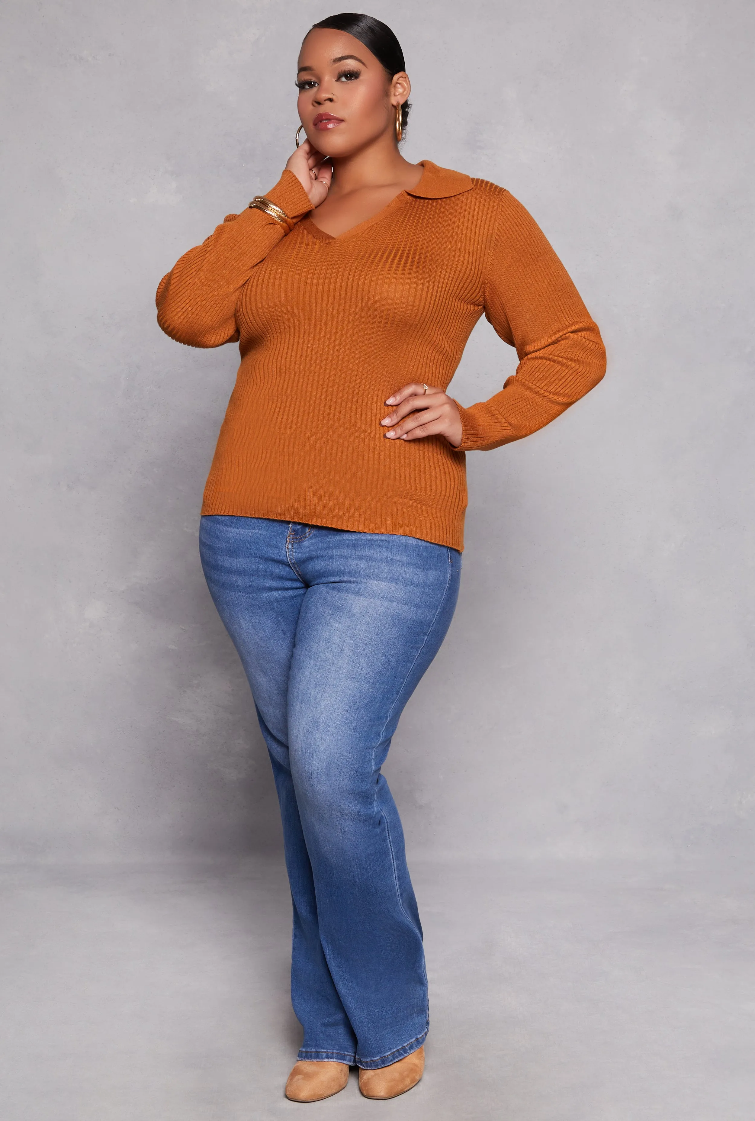 Plus Size Johnny Collar Long Sleeve Sweater sold by Rainbow product image thumbnail 2