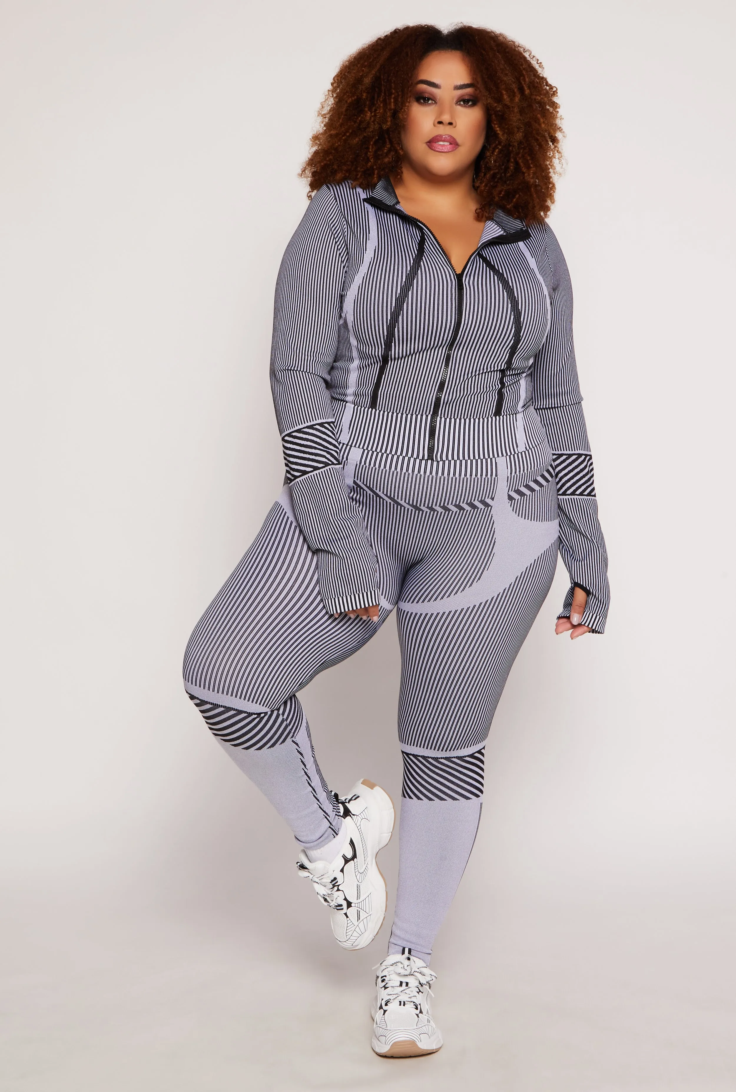 Plus Size Seamless Striped Activewear Leggings sold by Rainbow