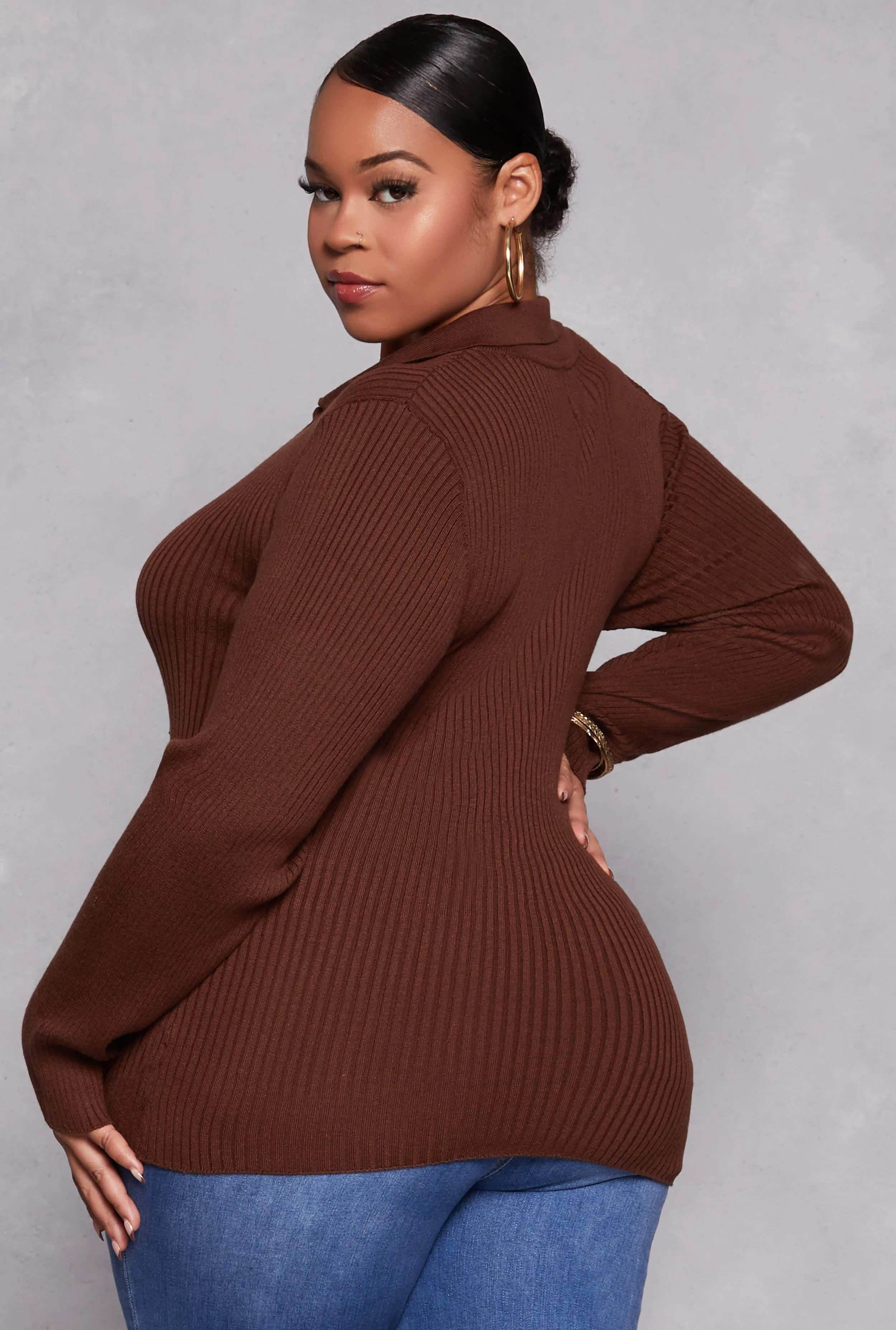 Plus Size Johnny Collar Long Sleeve Sweater sold by Rainbow product image thumbnail 3