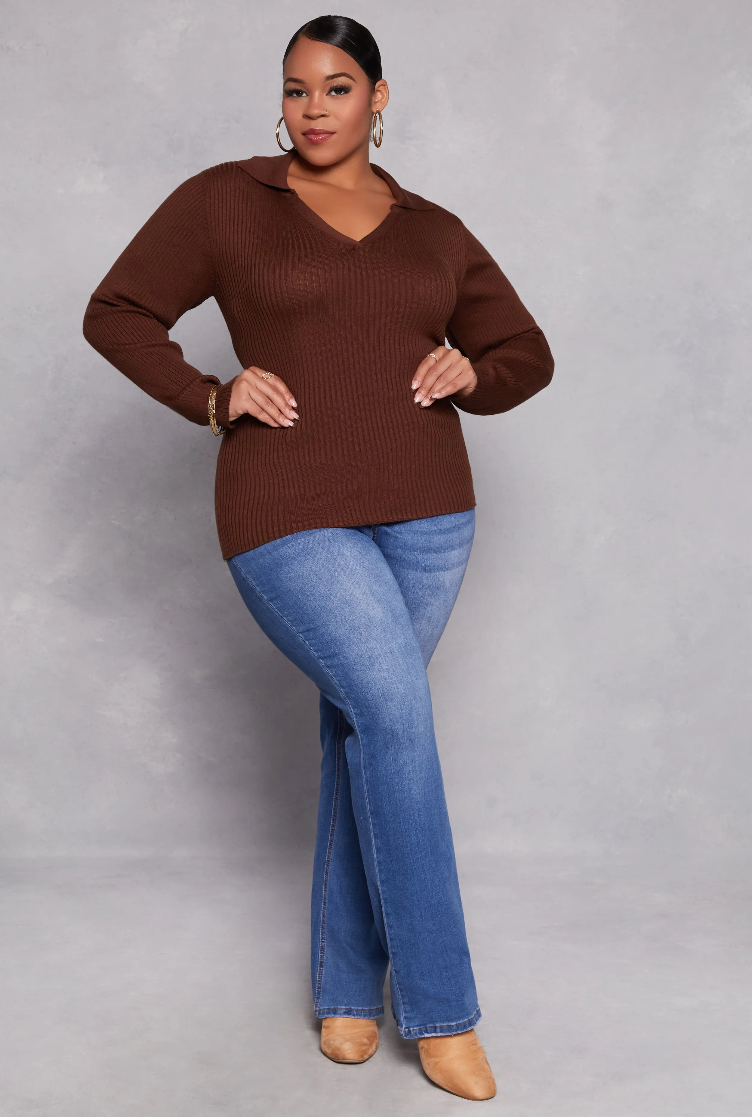 Plus Size Johnny Collar Long Sleeve Sweater sold by Rainbow product image thumbnail 2