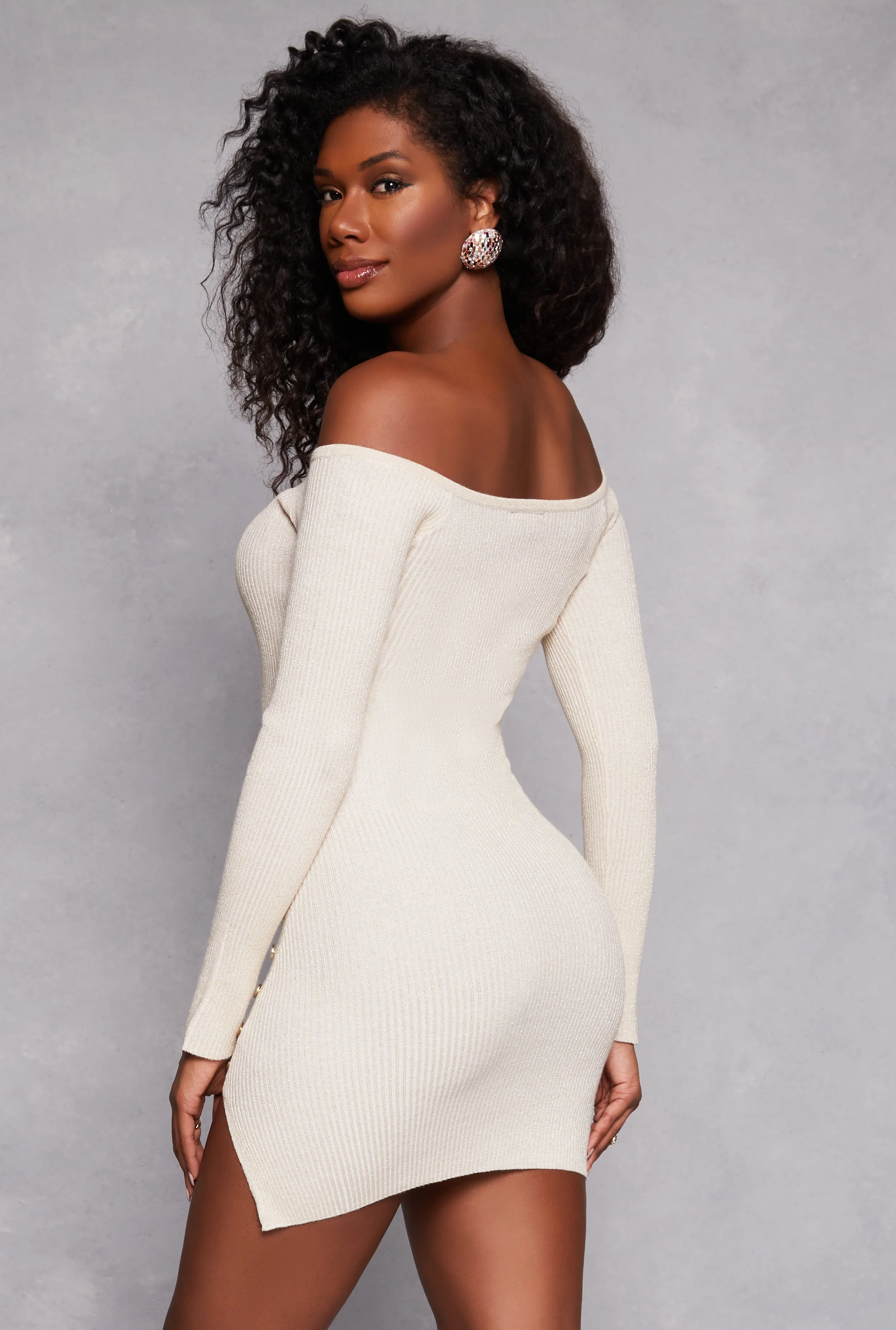 Faux Button Detail Off the Shoulder Dress sold by Rainbow product image thumbnail 3