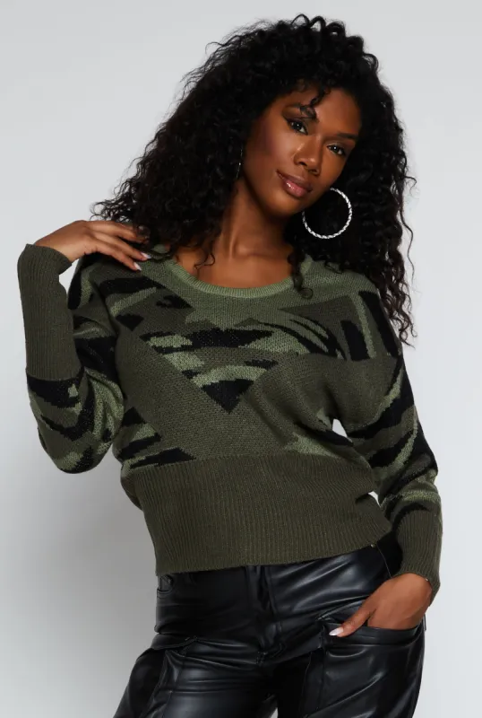 Camo Caged V Back Sweater sold by Rainbow