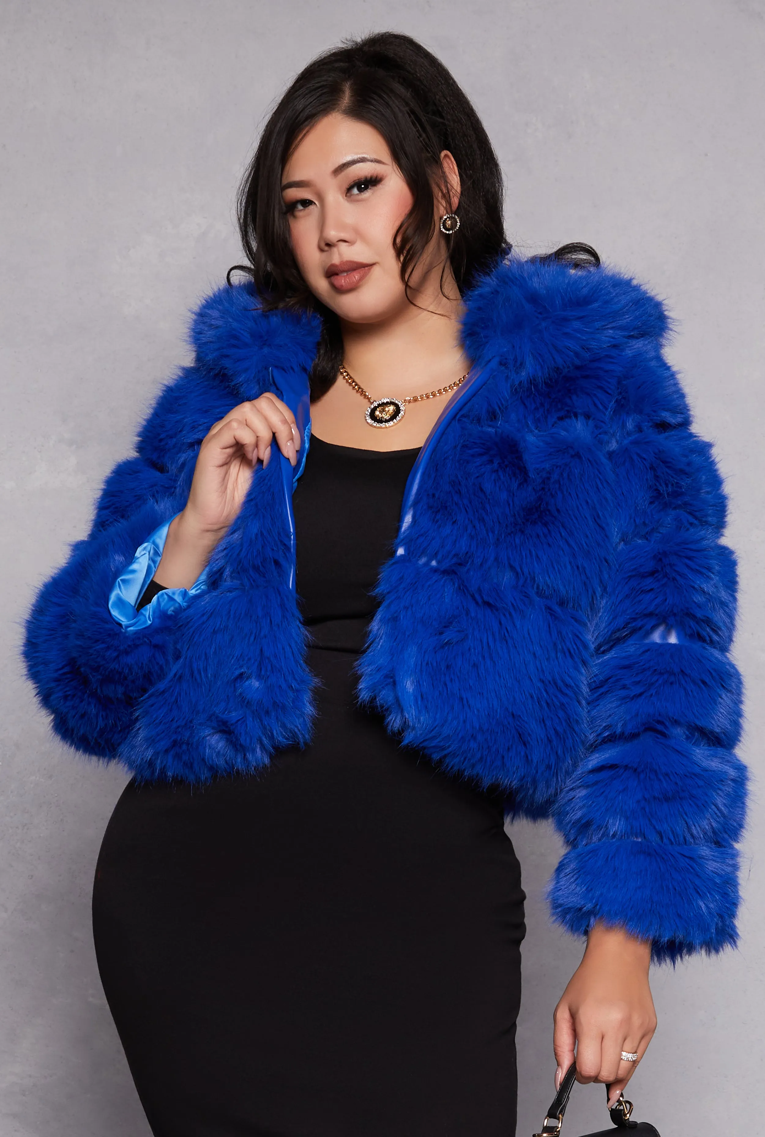 Plus Size Faux Fur Hooded Cropped Jacket sold by Rainbow