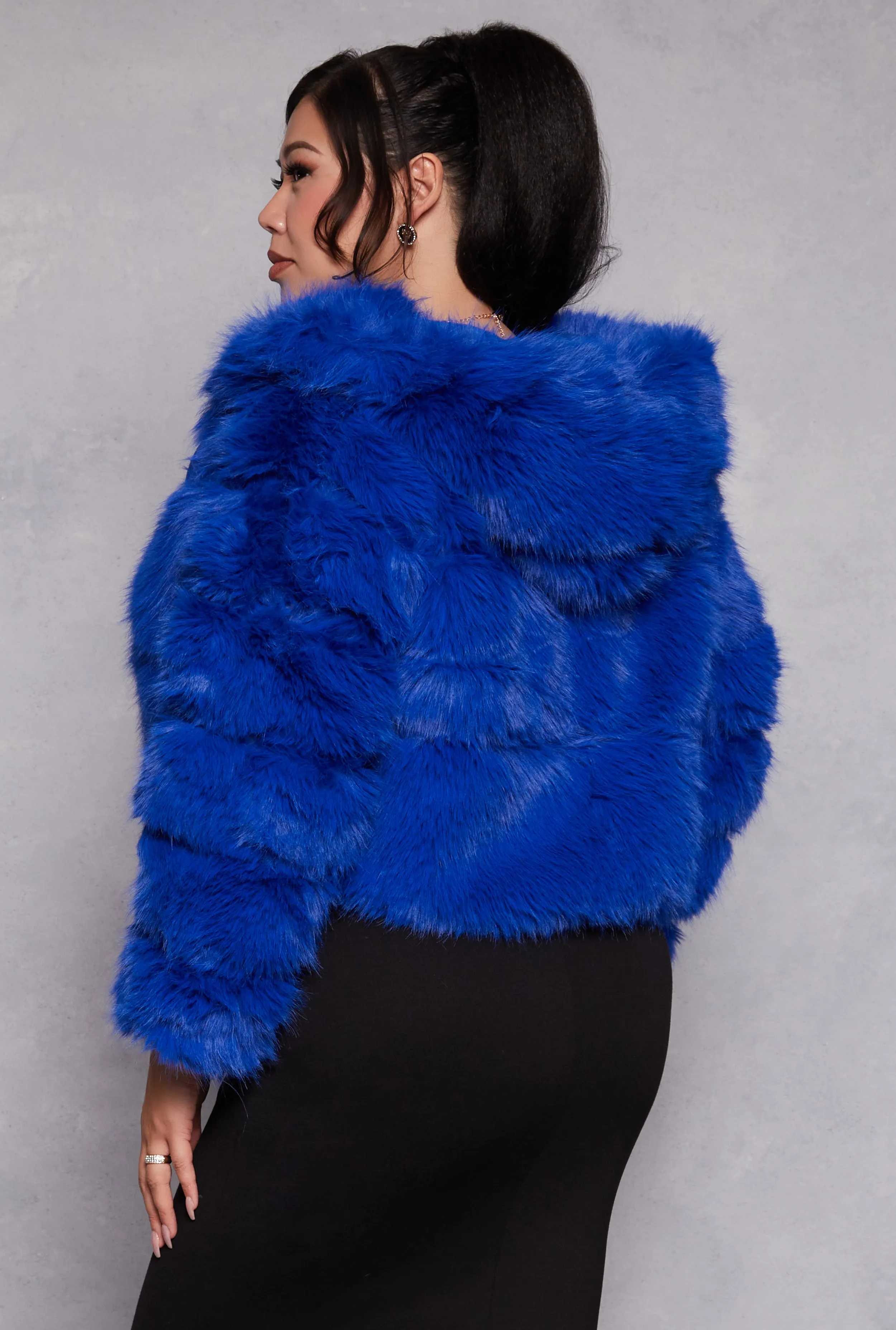 Plus Size Faux Fur Hooded Cropped Jacket sold by Rainbow product image thumbnail 3