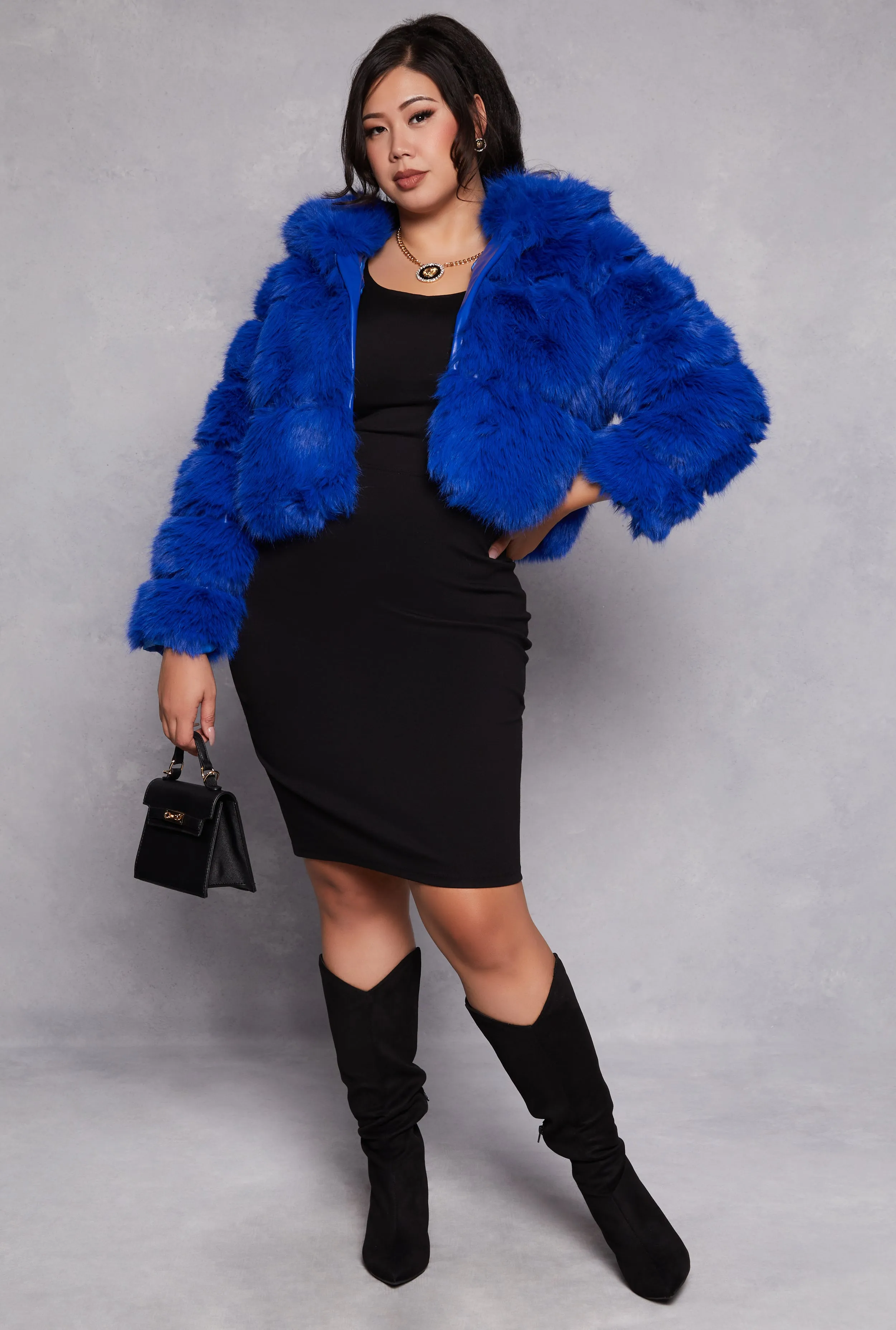 Plus Size Faux Fur Hooded Cropped Jacket sold by Rainbow product image thumbnail 2