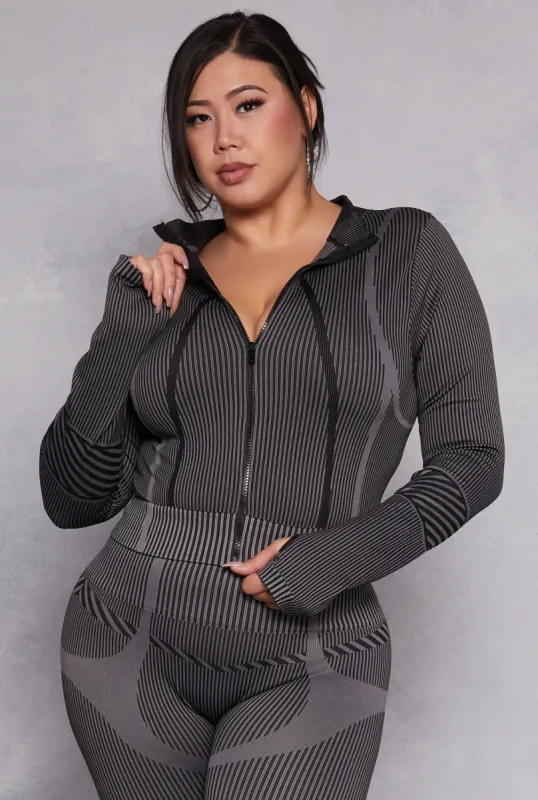 Plus Size Seamless Striped Track Jacket sold by Rainbow