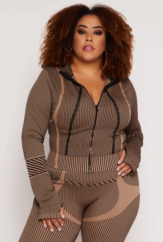 Plus Size Seamless Striped Track Jacket sold by Rainbow