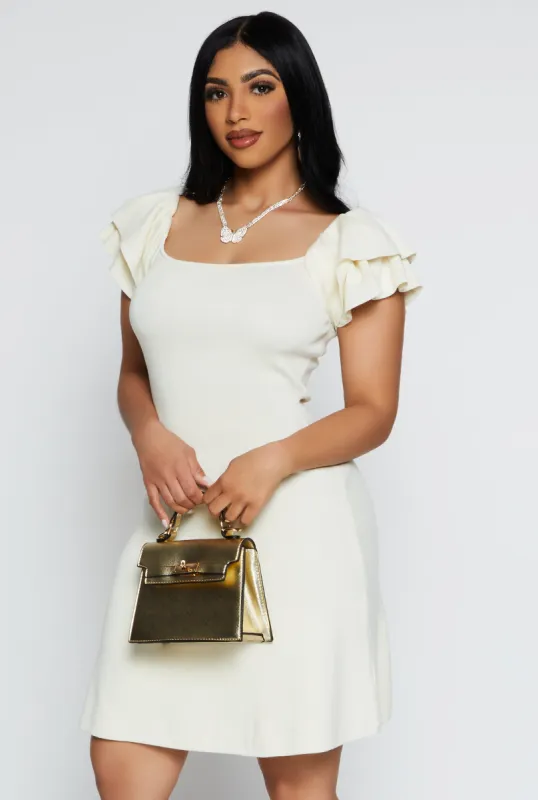 Flutter Sleeve Square Neck Dress sold by Rainbow