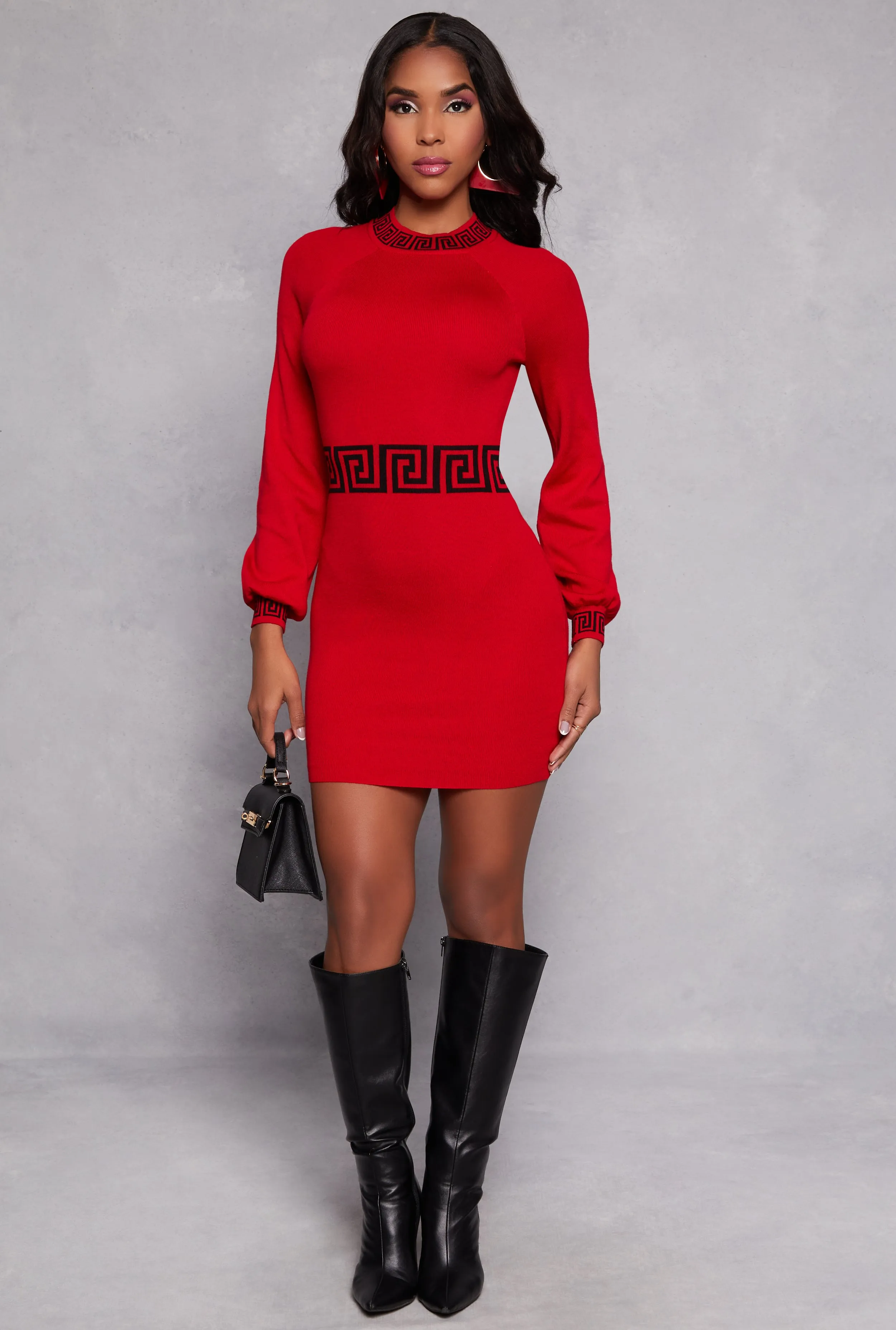 Greek Key Trim Mini Sweater Dress sold by Rainbow product image thumbnail 2