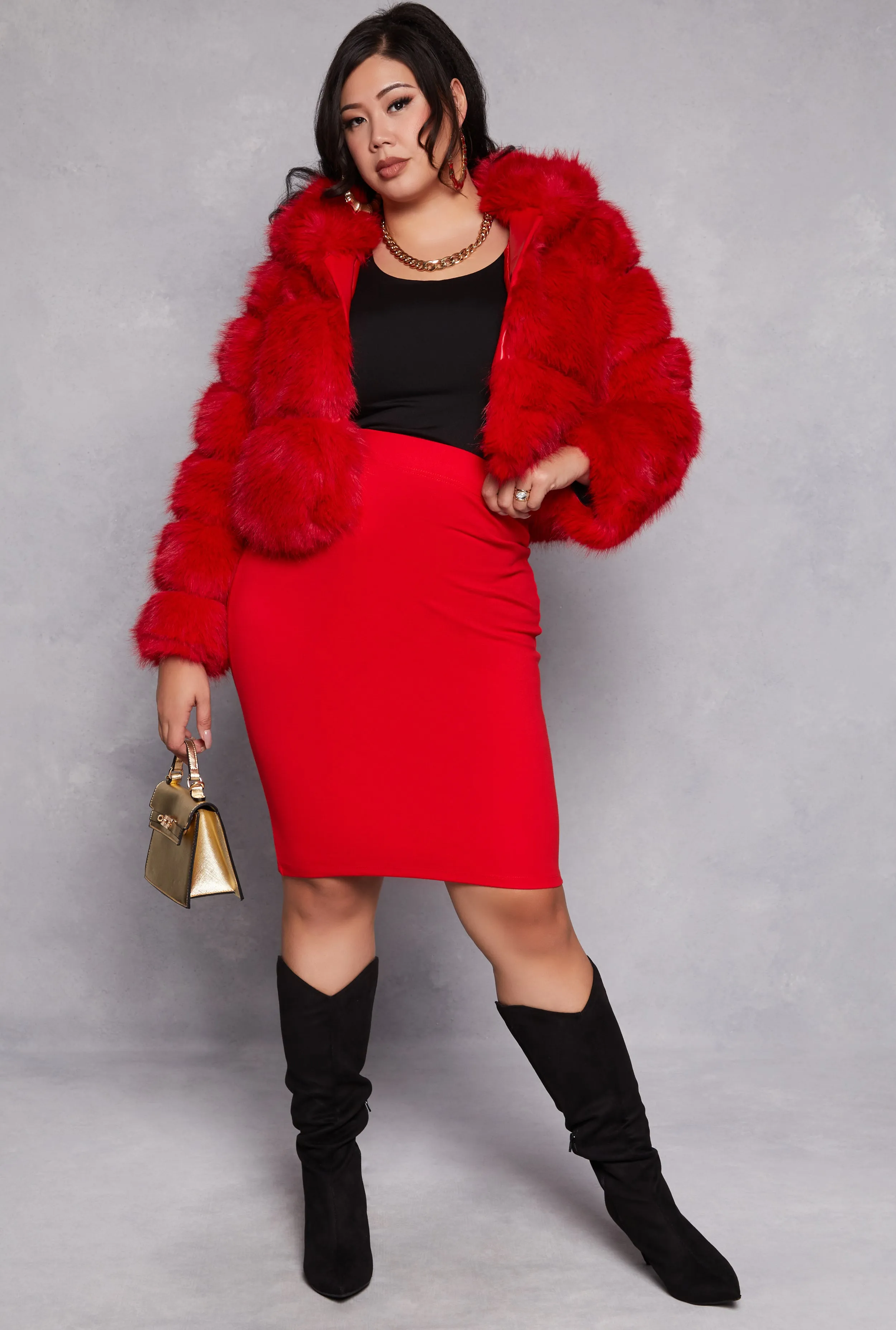 Plus Size Faux Fur Hooded Cropped Jacket sold by Rainbow product image thumbnail 2