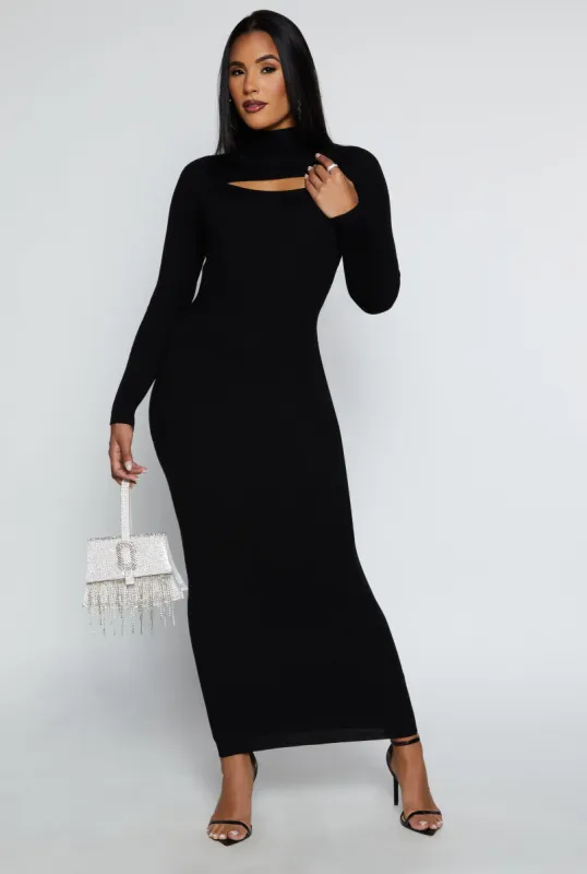 Ribbed Knit Cut Out Long Sleeve Maxi Dress sold by Rainbow