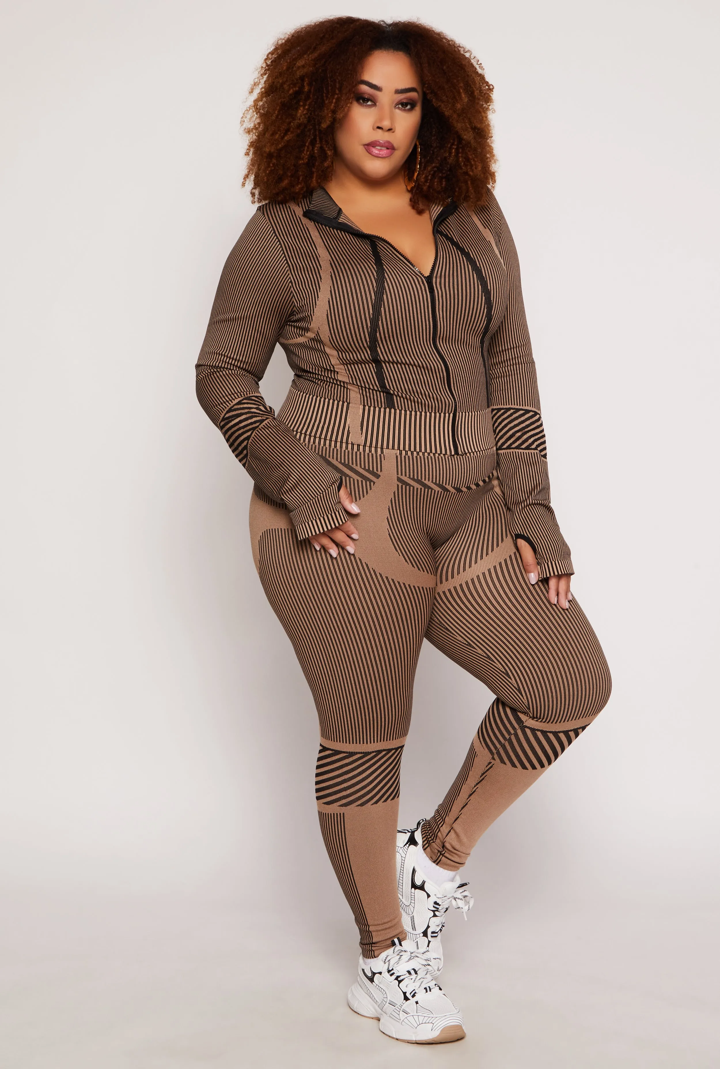 Plus Size Seamless Striped Activewear Leggings sold by Rainbow