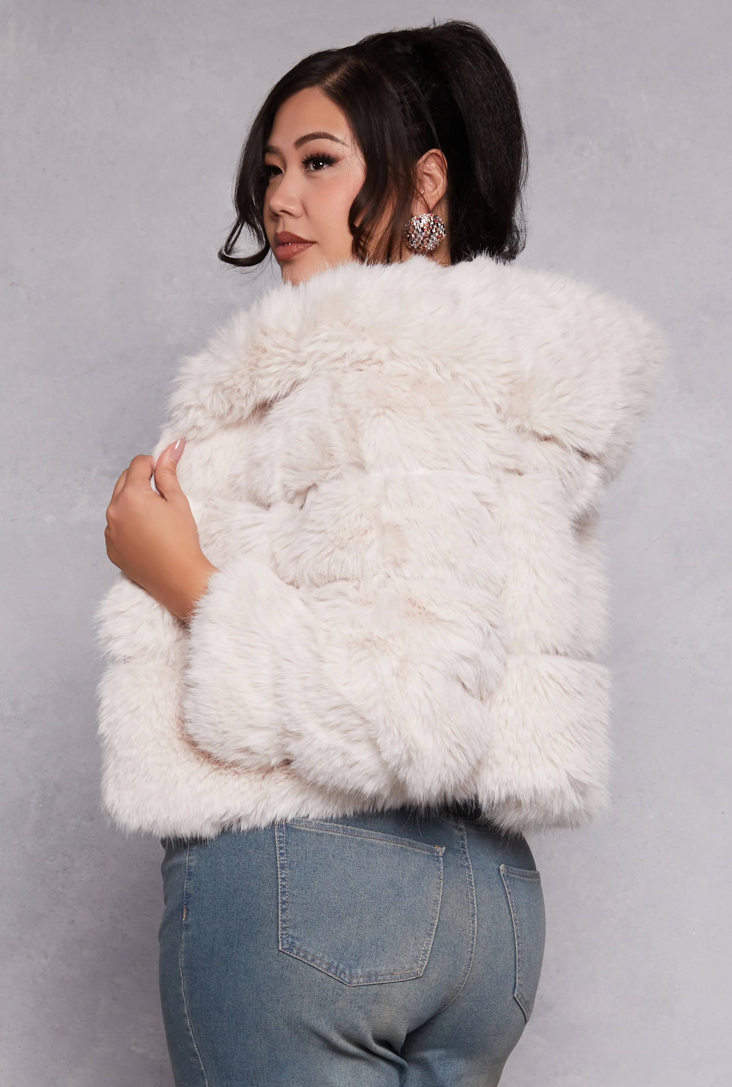 Plus Size Faux Fur Hooded Cropped Jacket sold by Rainbow product image thumbnail 3