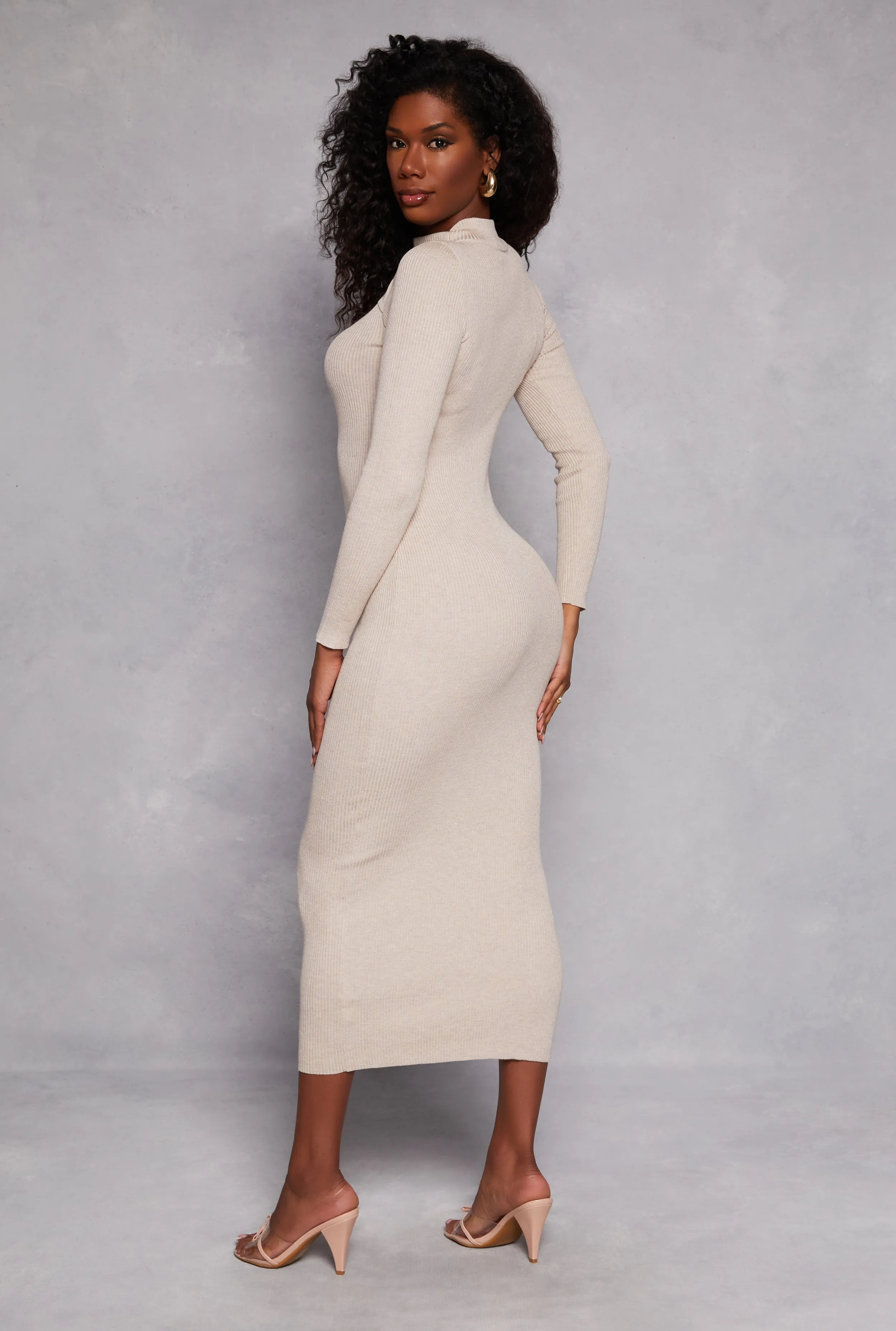 Ribbed Knit Cut Out Long Sleeve Maxi Dress sold by Rainbow product image thumbnail 3