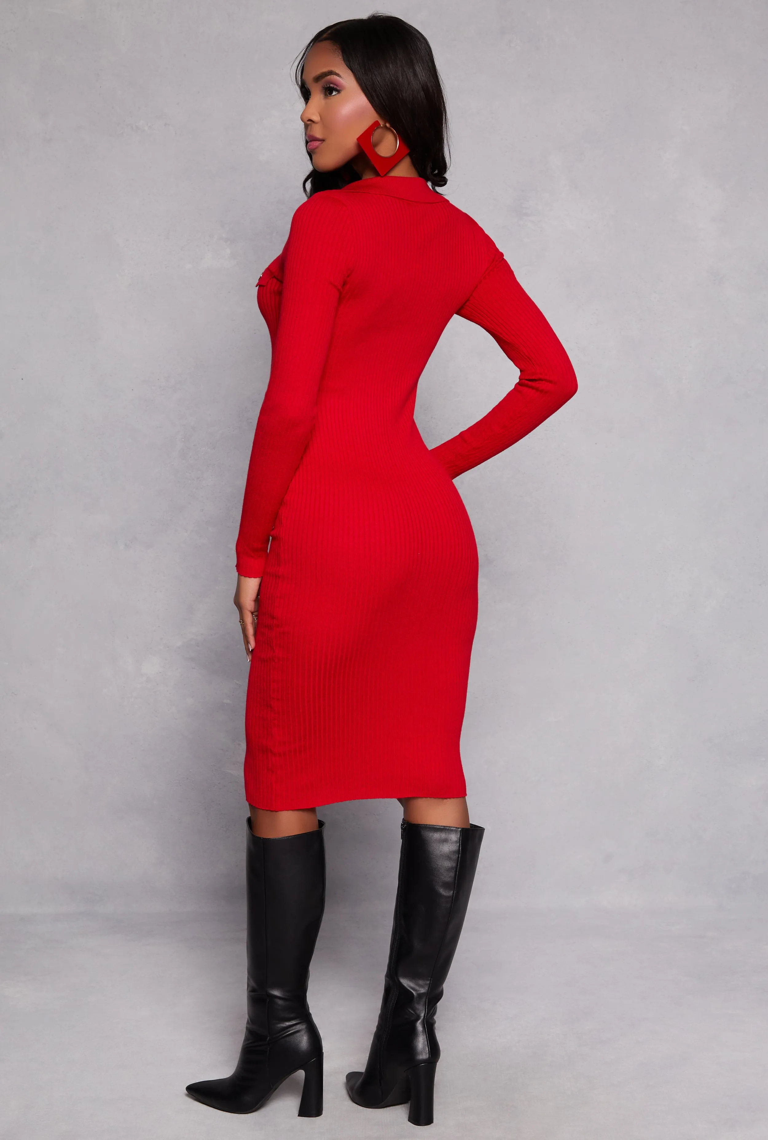 Ribbed Knit Button Detail Sweater Dress sold by Rainbow product image thumbnail 3