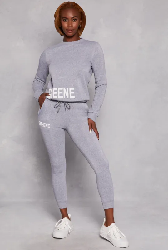 Queene Graphic Fleece Drawstring Joggers sold by Rainbow