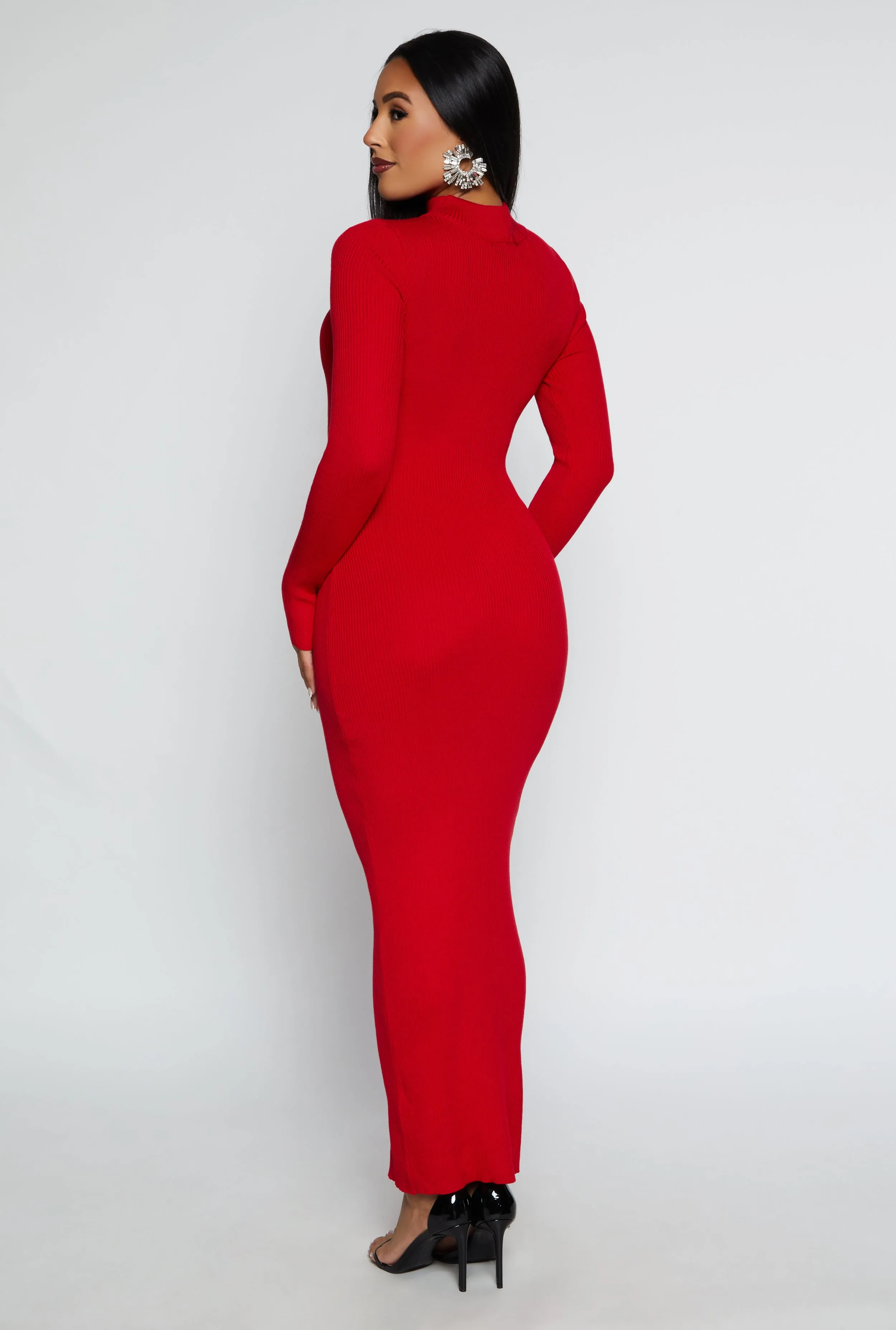 Ribbed Knit Cut Out Long Sleeve Maxi Dress sold by Rainbow product image thumbnail 3
