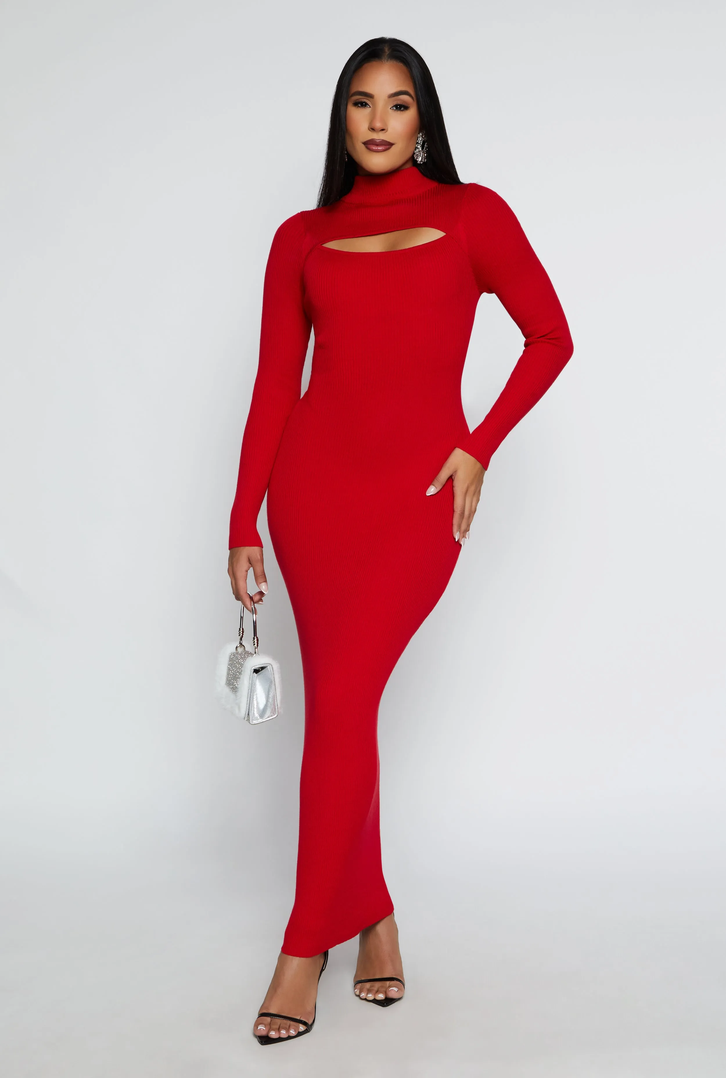 Ribbed Knit Cut Out Long Sleeve Maxi Dress sold by Rainbow product image thumbnail 2