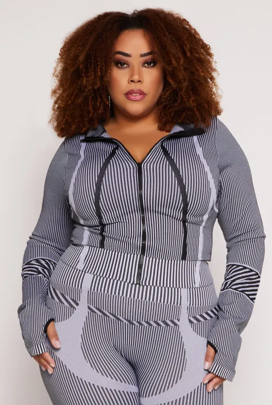 Plus Size Seamless Striped Track Jacket sold by Rainbow