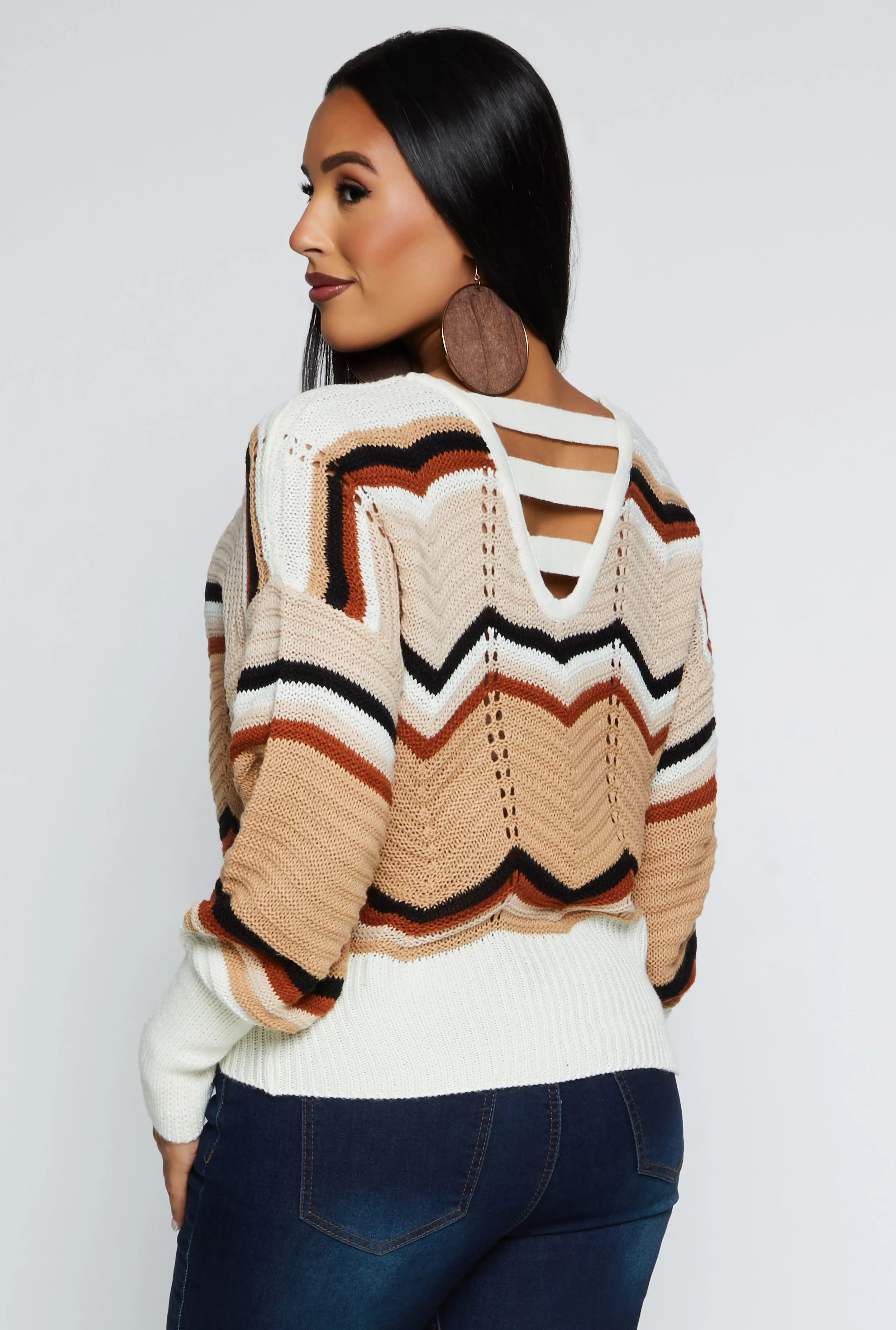 Chevron Pointelle Caged V Back Sweater sold by Rainbow product image thumbnail 3