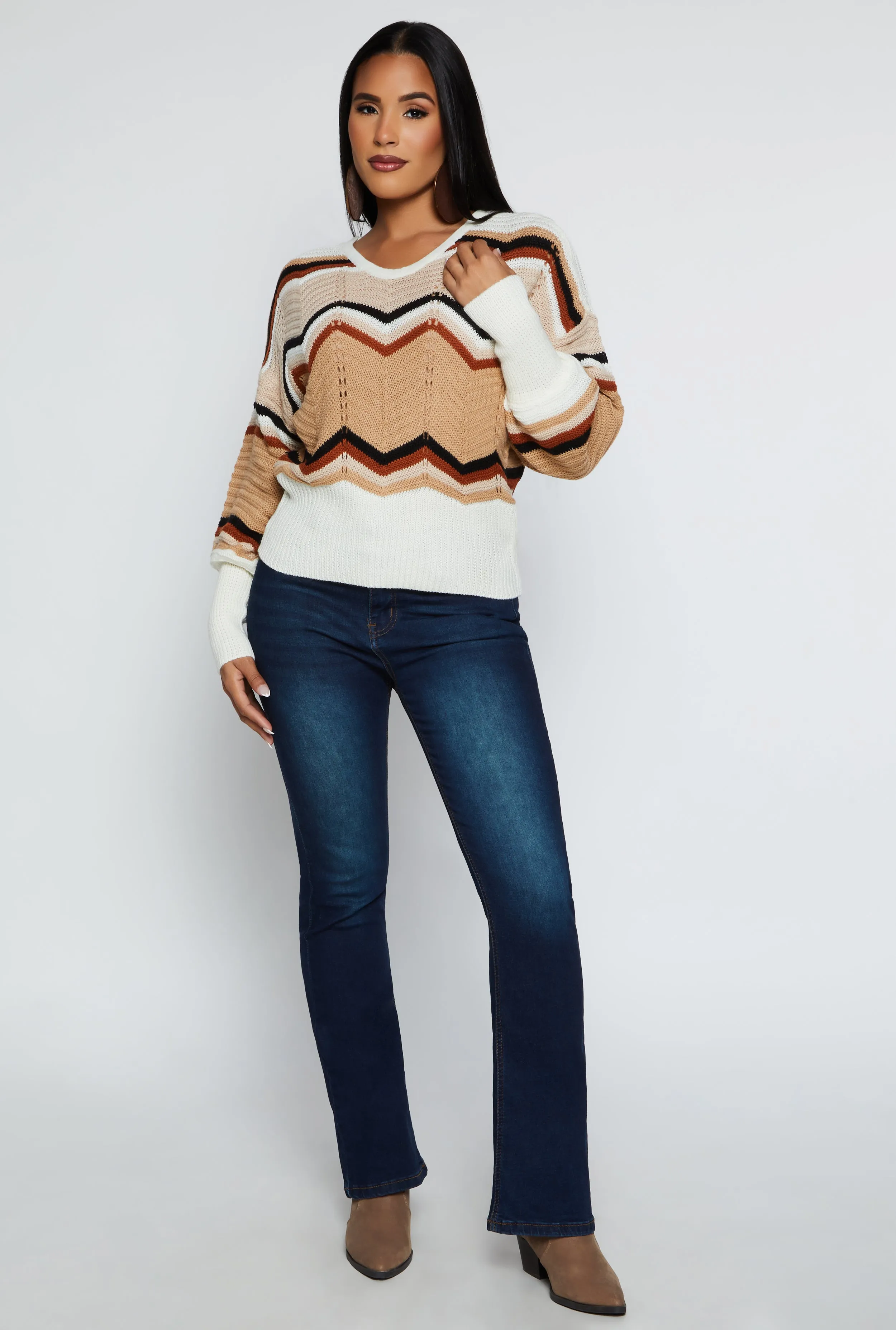 Chevron Pointelle Caged V Back Sweater sold by Rainbow product image thumbnail 2