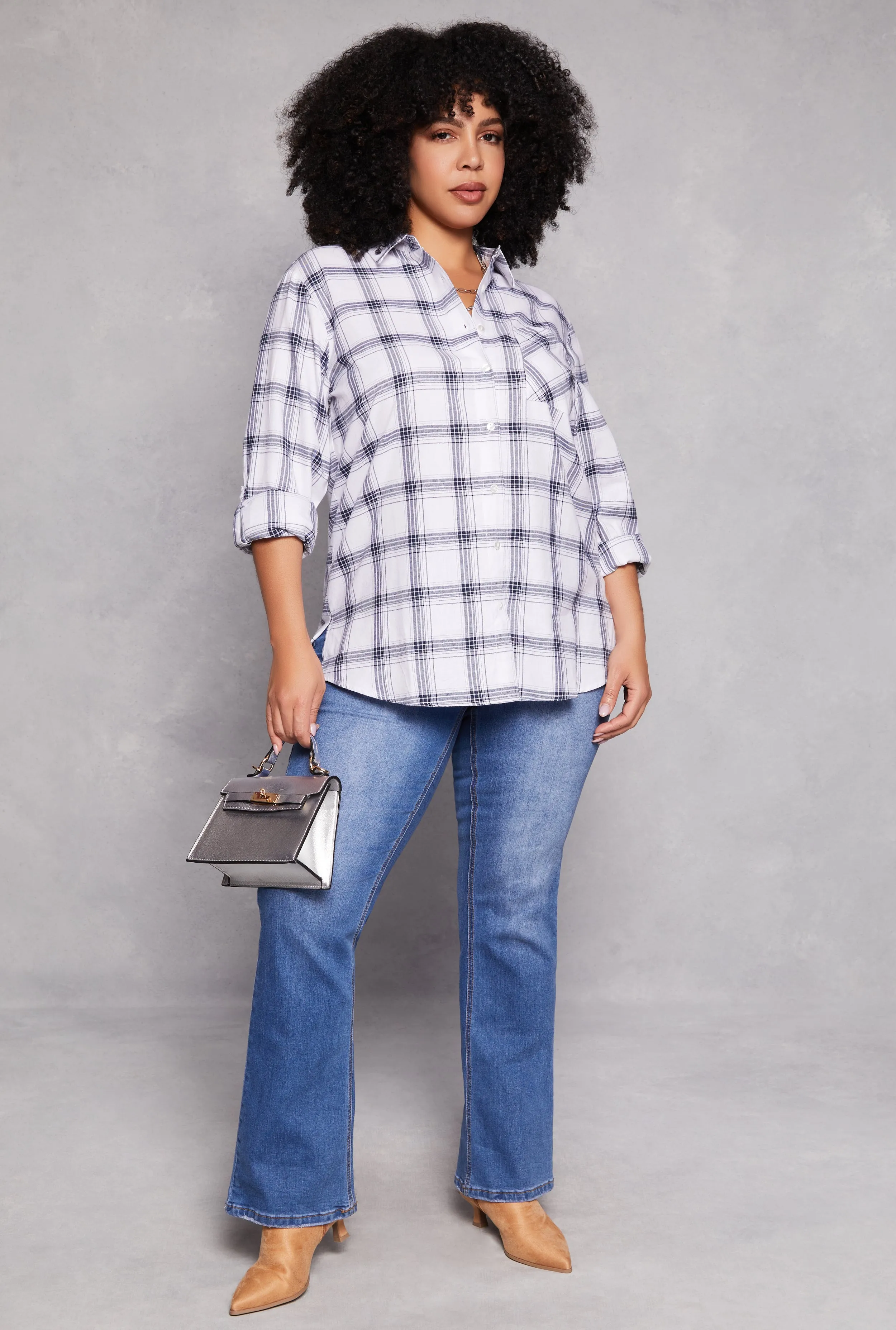 Plus Size Lurex Plaid Tabbed Sleeve Shirt sold by Rainbow product image thumbnail 2