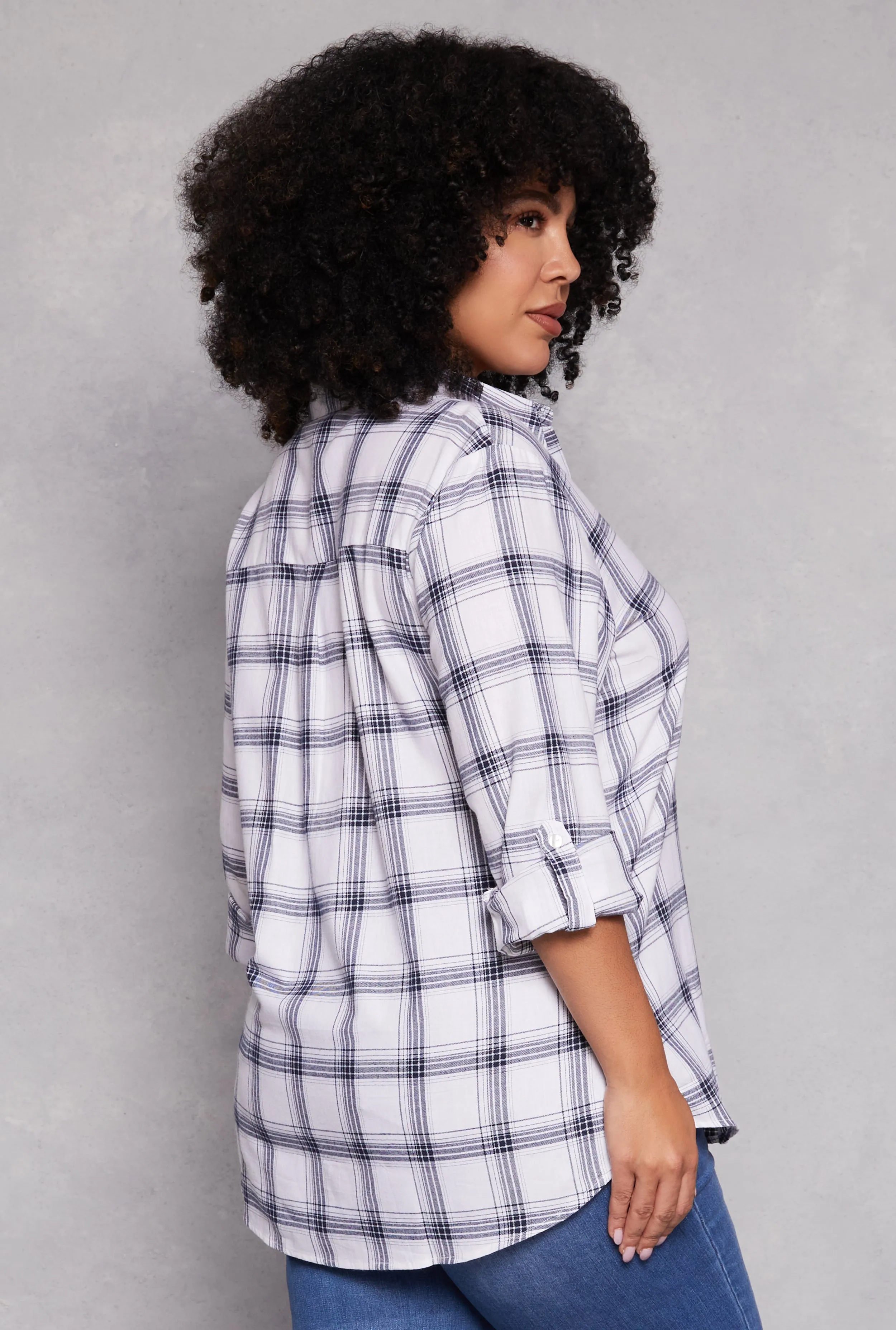 Plus Size Lurex Plaid Tabbed Sleeve Shirt sold by Rainbow product image thumbnail 3