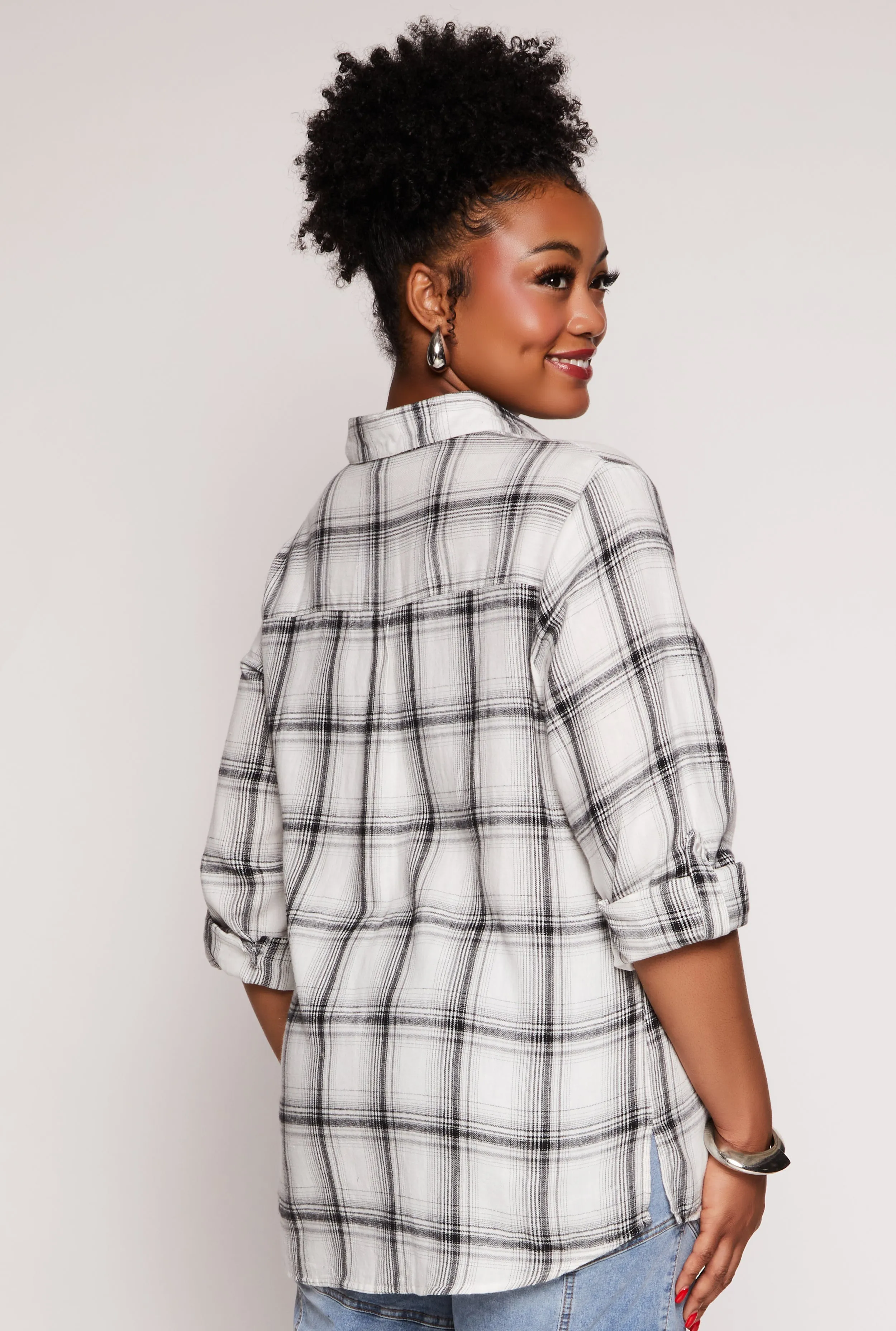 Plus Size Lurex Plaid Tabbed Sleeve Shirt sold by Rainbow product image thumbnail 3